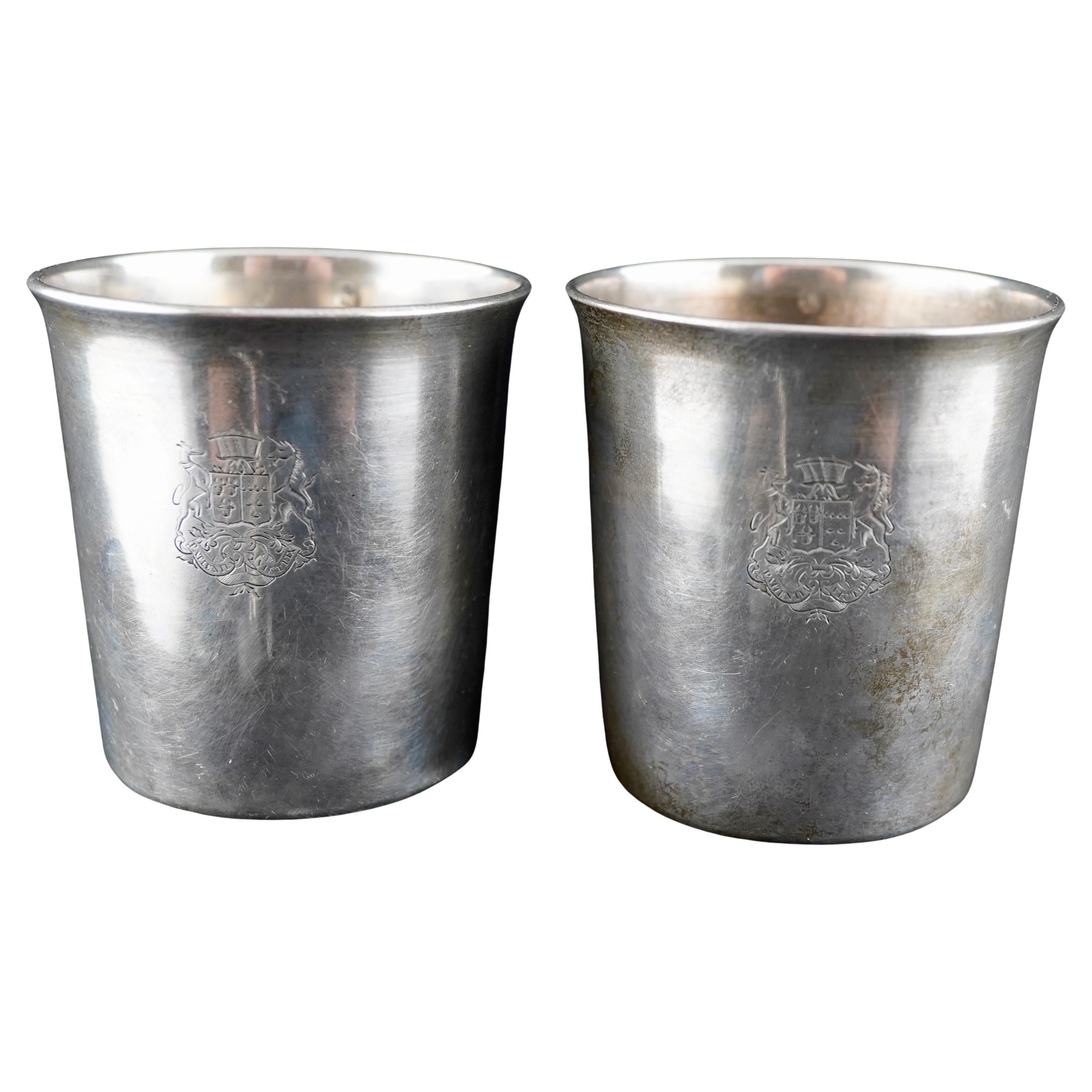 French Silver Pair of  Beakers Prior to 1838