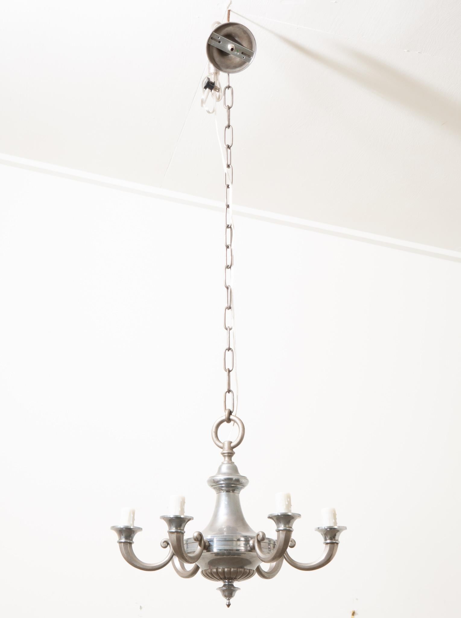 Other French Silver Plate 6 - Light Chandelier For Sale