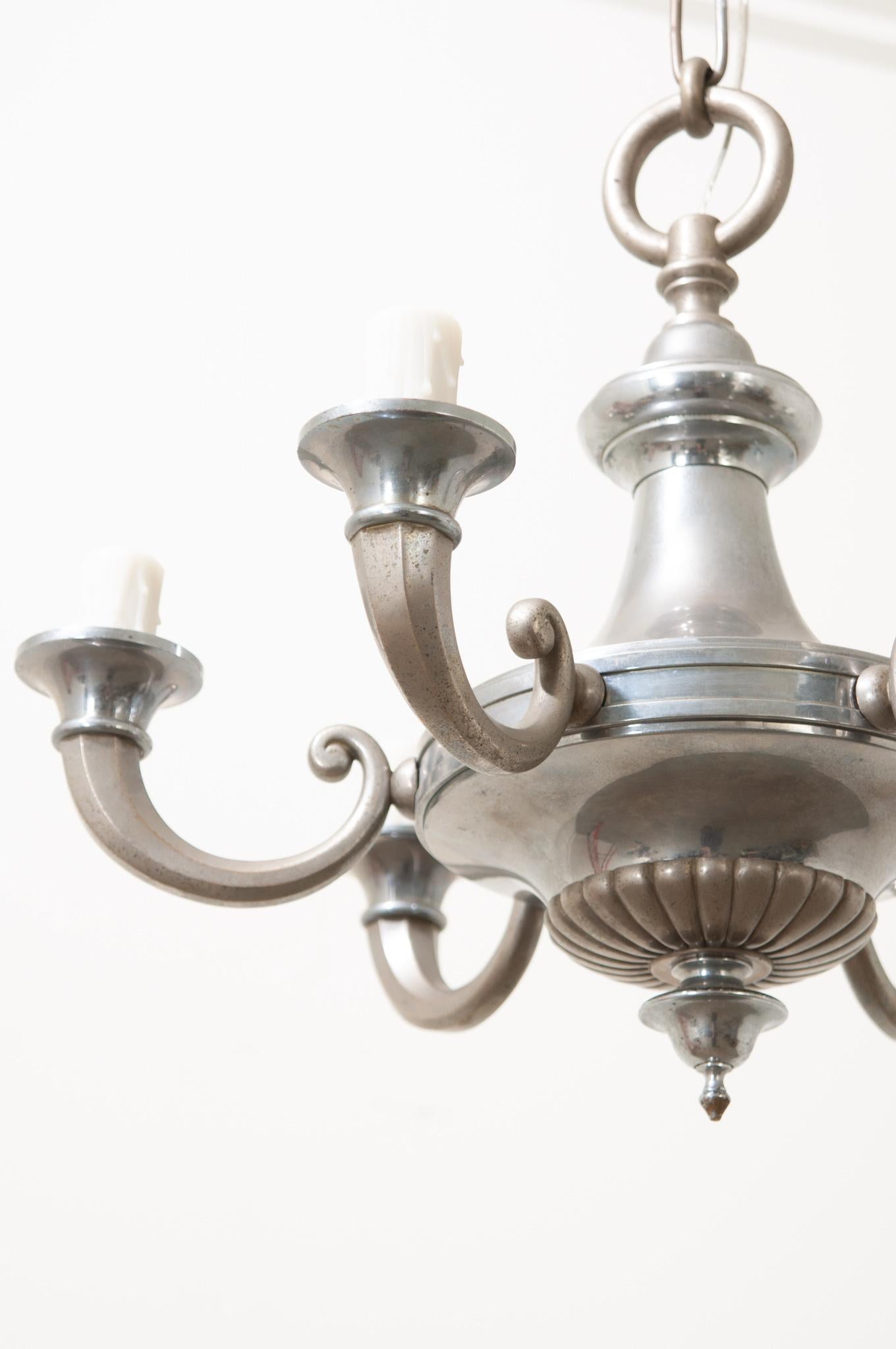 French Silver Plate 6 - Light Chandelier In Good Condition For Sale In Baton Rouge, LA