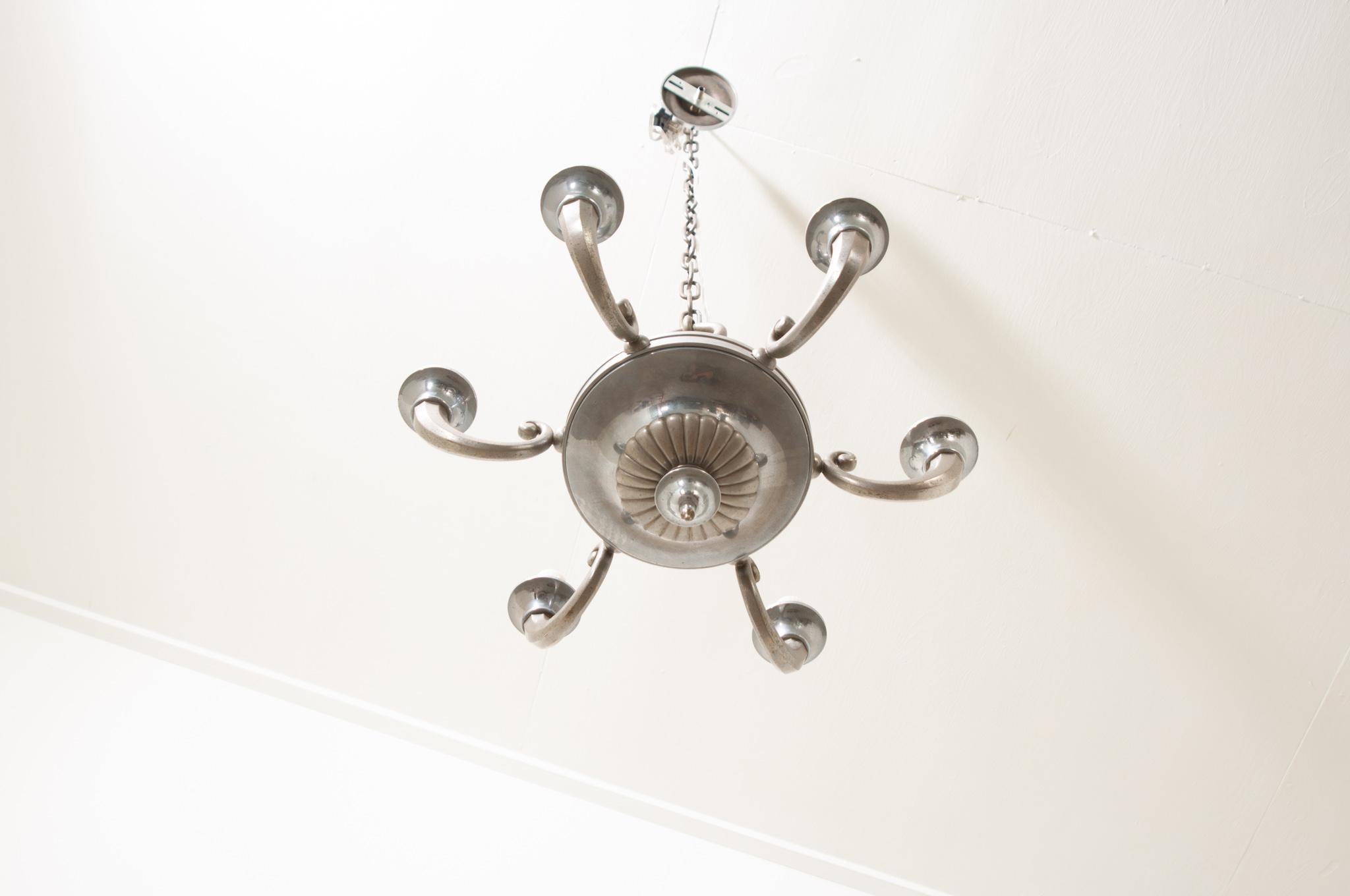 20th Century French Silver Plate 6 - Light Chandelier For Sale