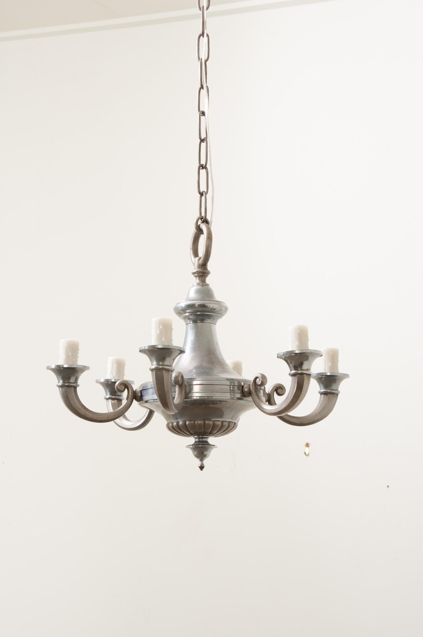 French Silver Plate 6 - Light Chandelier For Sale 1