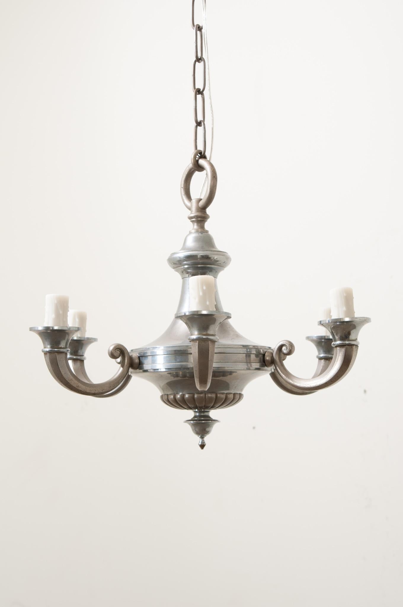French Silver Plate 6 - Light Chandelier For Sale 2