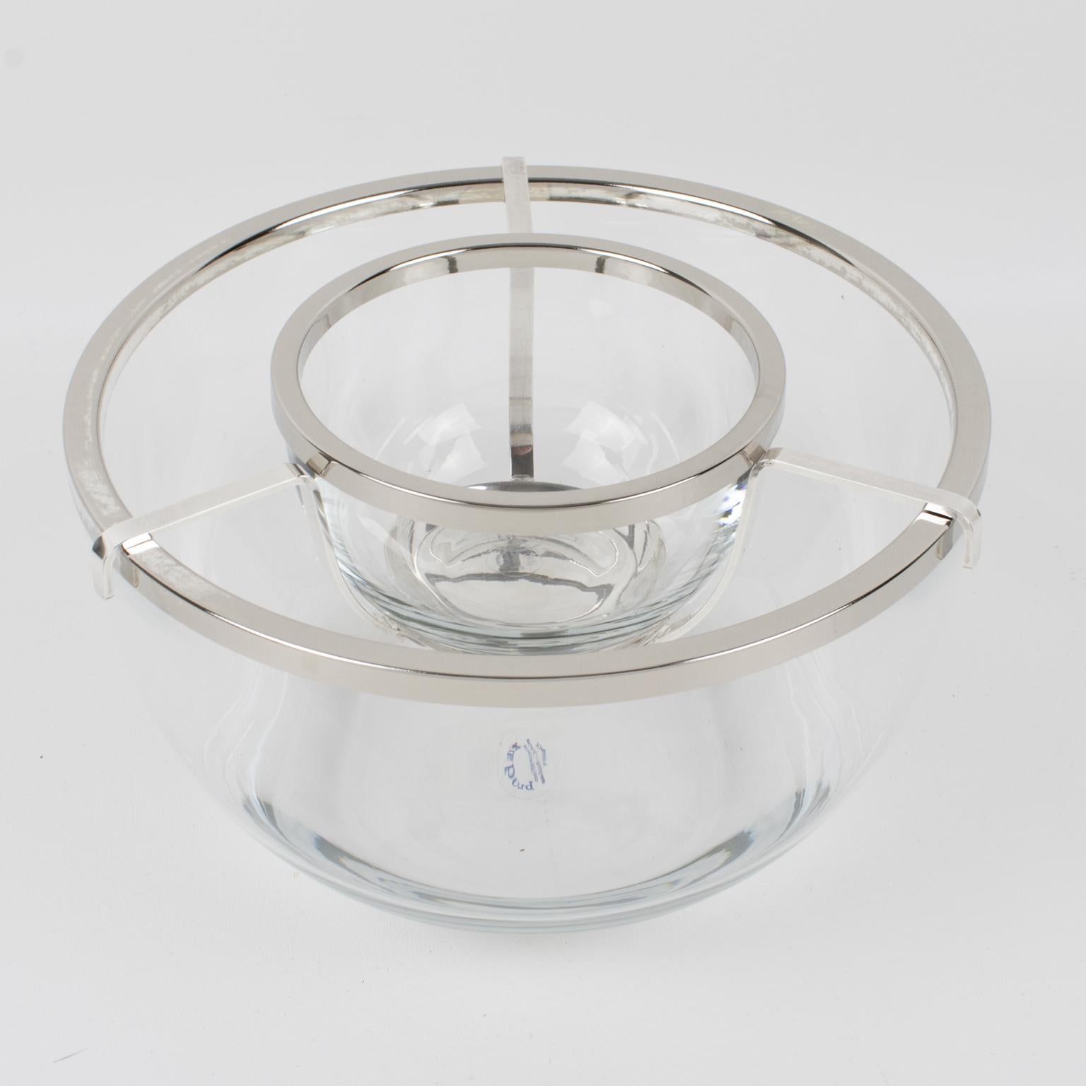 Modern French Silver Plate and Crystal Caviar Bowl Dish Server by Produx Paris