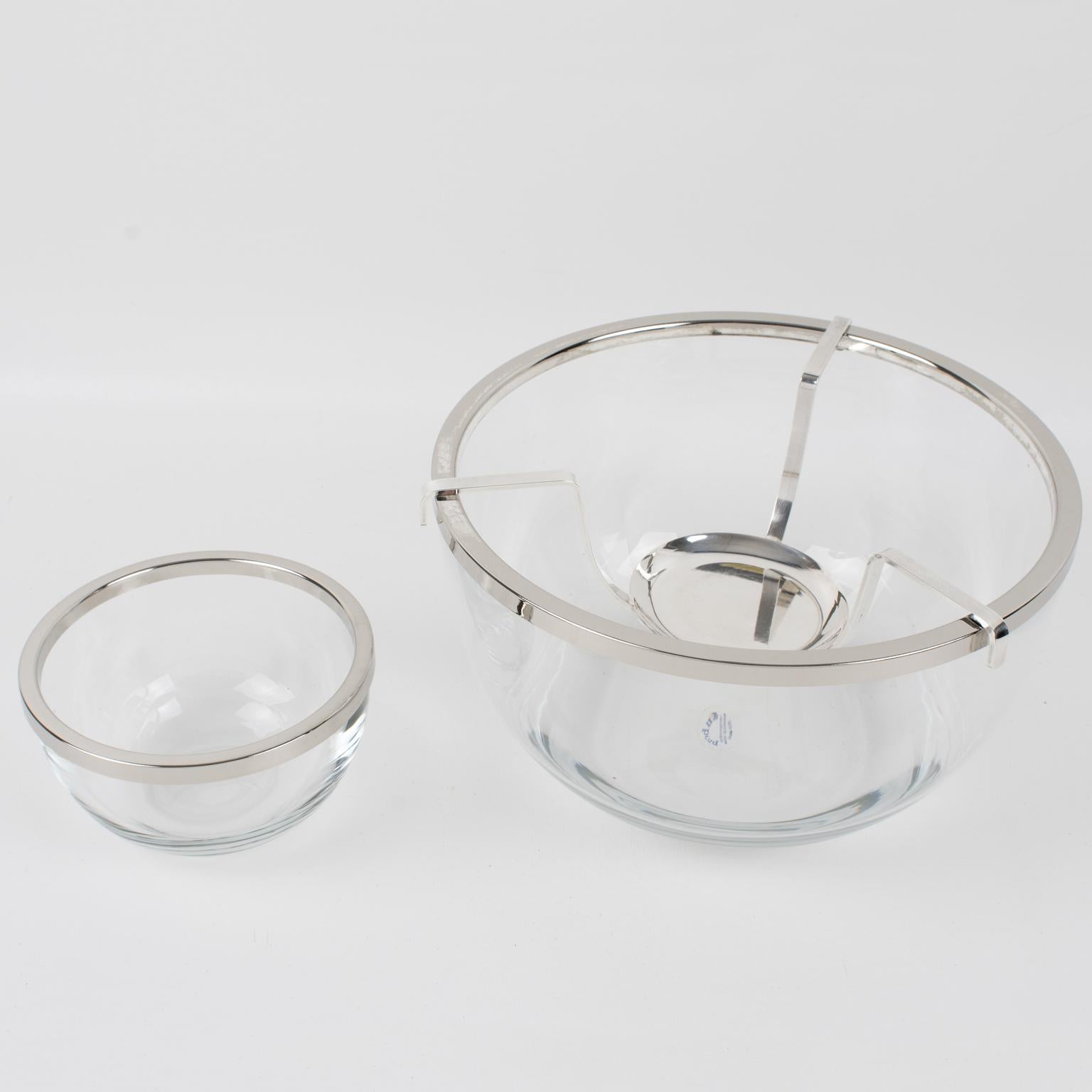 Late 20th Century French Silver Plate and Crystal Caviar Bowl Dish Server by Produx Paris