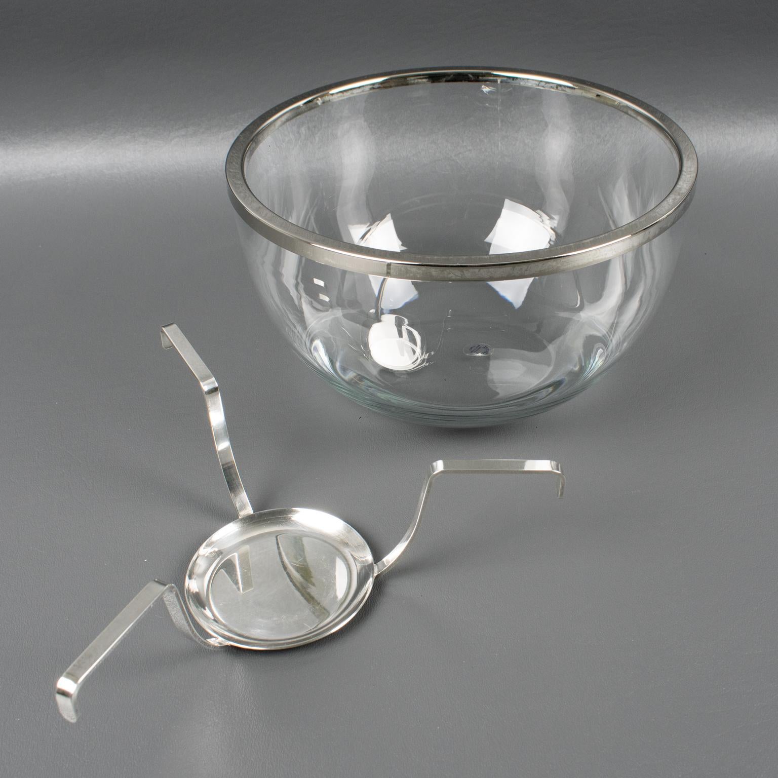 Metal French Silver Plate and Crystal Caviar Bowl Dish Server by Produx Paris