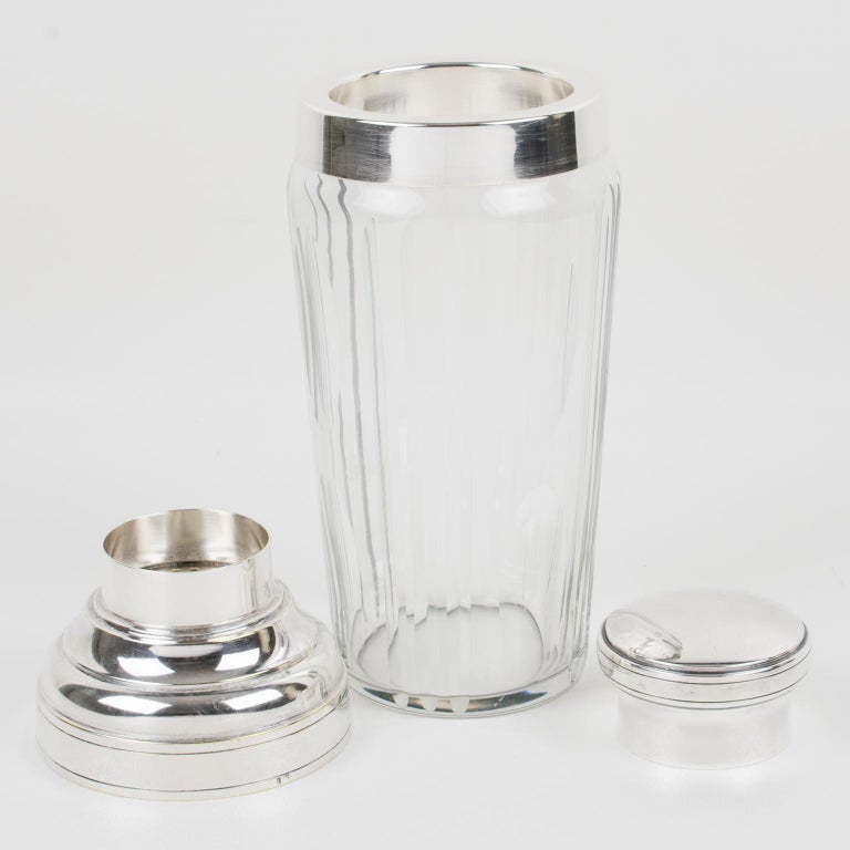 French Silver Plate and Crystal Cocktail Martini Shaker Barware Accessory  In Good Condition In Atlanta, GA