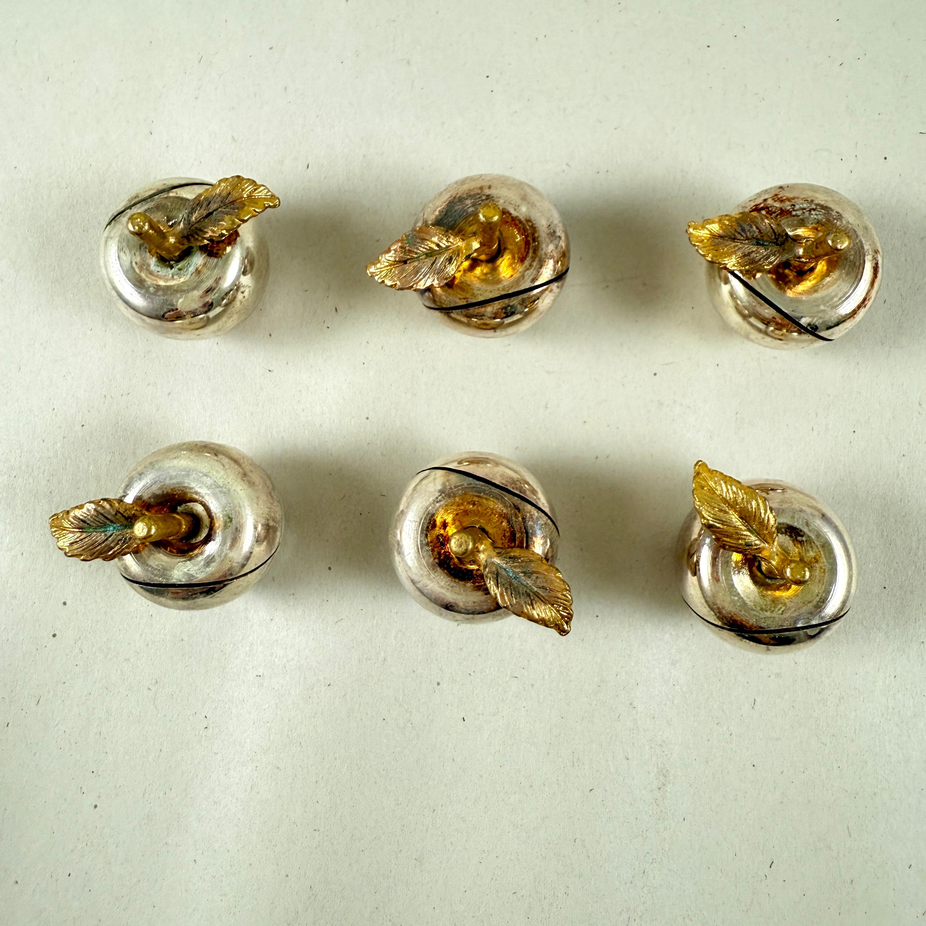 Metalwork French Silver Plate Apple Place Card Holders, set of 6 For Sale