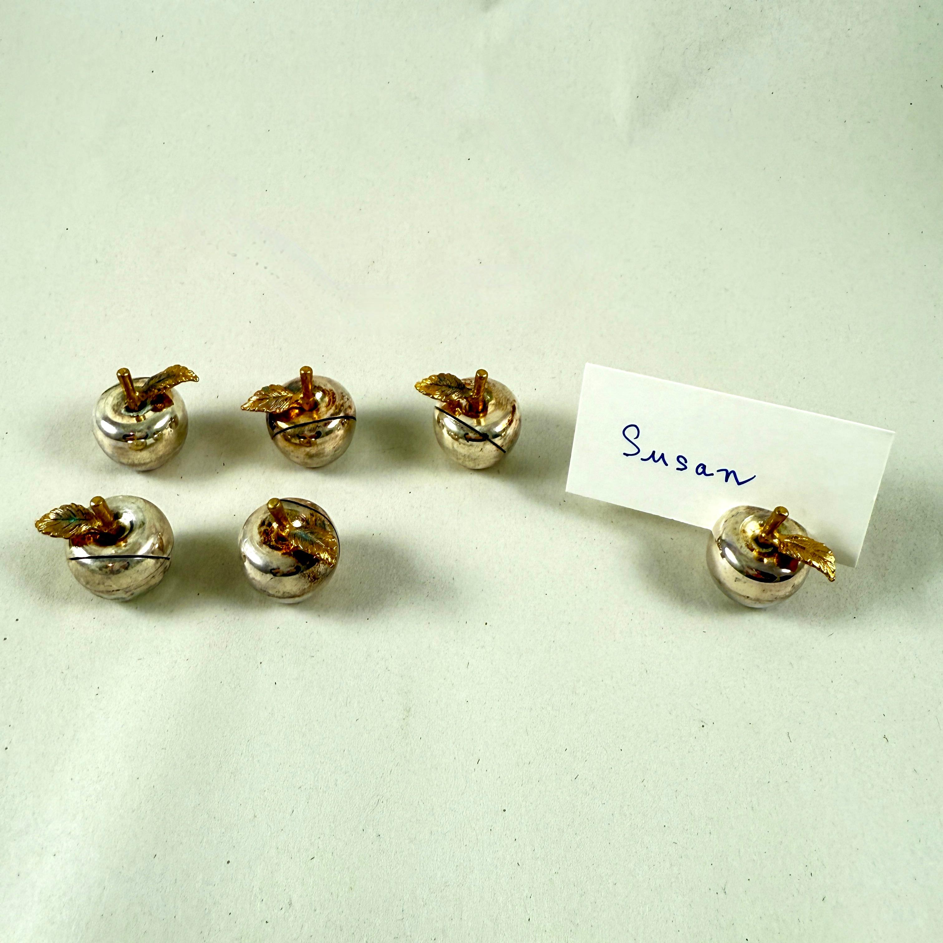 French Silver Plate Apple Place Card Holders, set of 6 For Sale 3