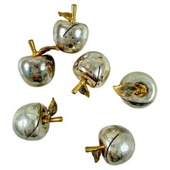 Vintage French Silver Plate Apple Place Card Holders, set of 6