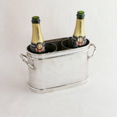 French Silver Plate Champagne Bucket or Wine Chiller, Divider for Two Bottles