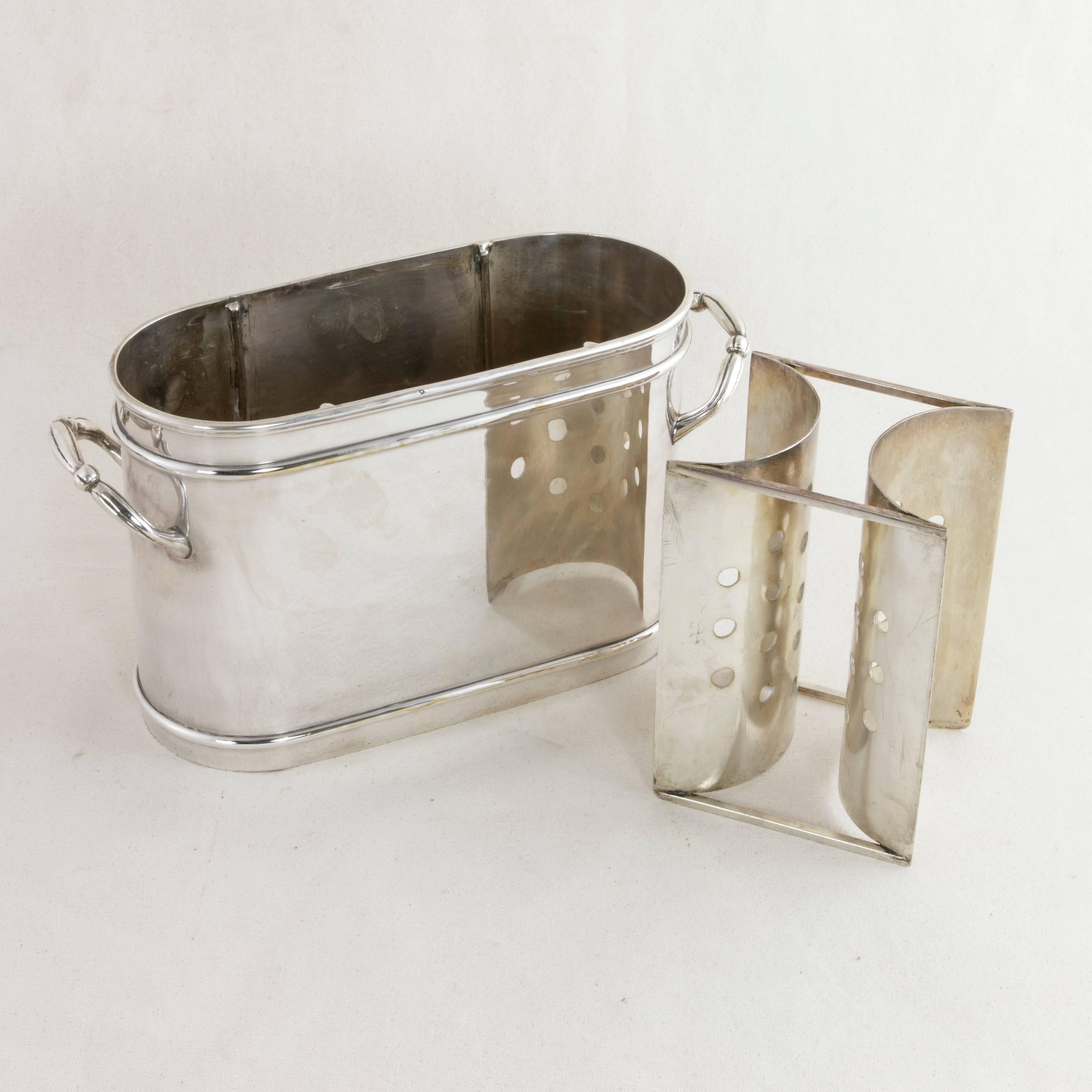 French Silver Plate Champagne Bucket or Wine Chiller, Divider for Two Bottles In Excellent Condition In Fayetteville, AR