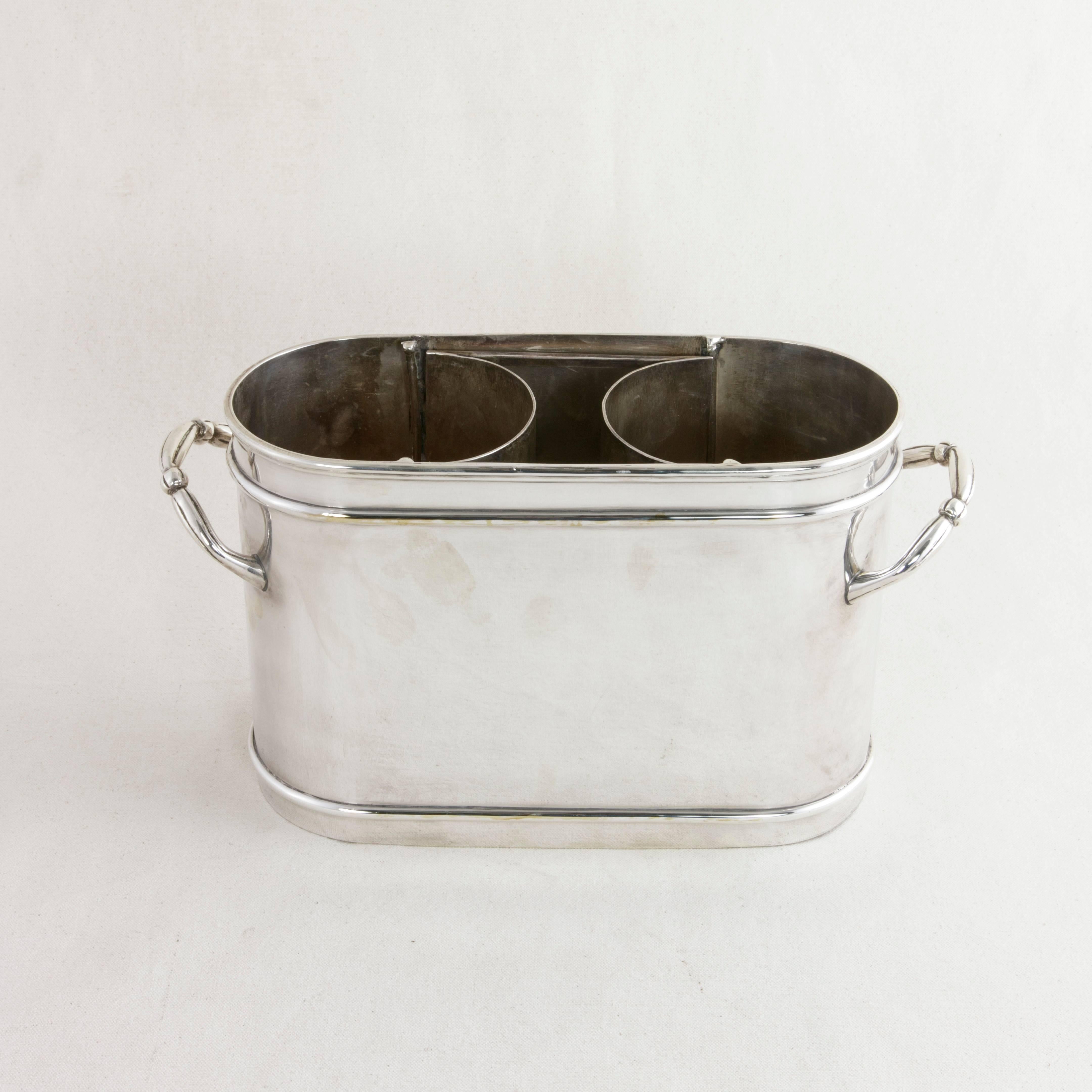 20th Century French Silver Plate Champagne Bucket or Wine Chiller, Divider for Two Bottles