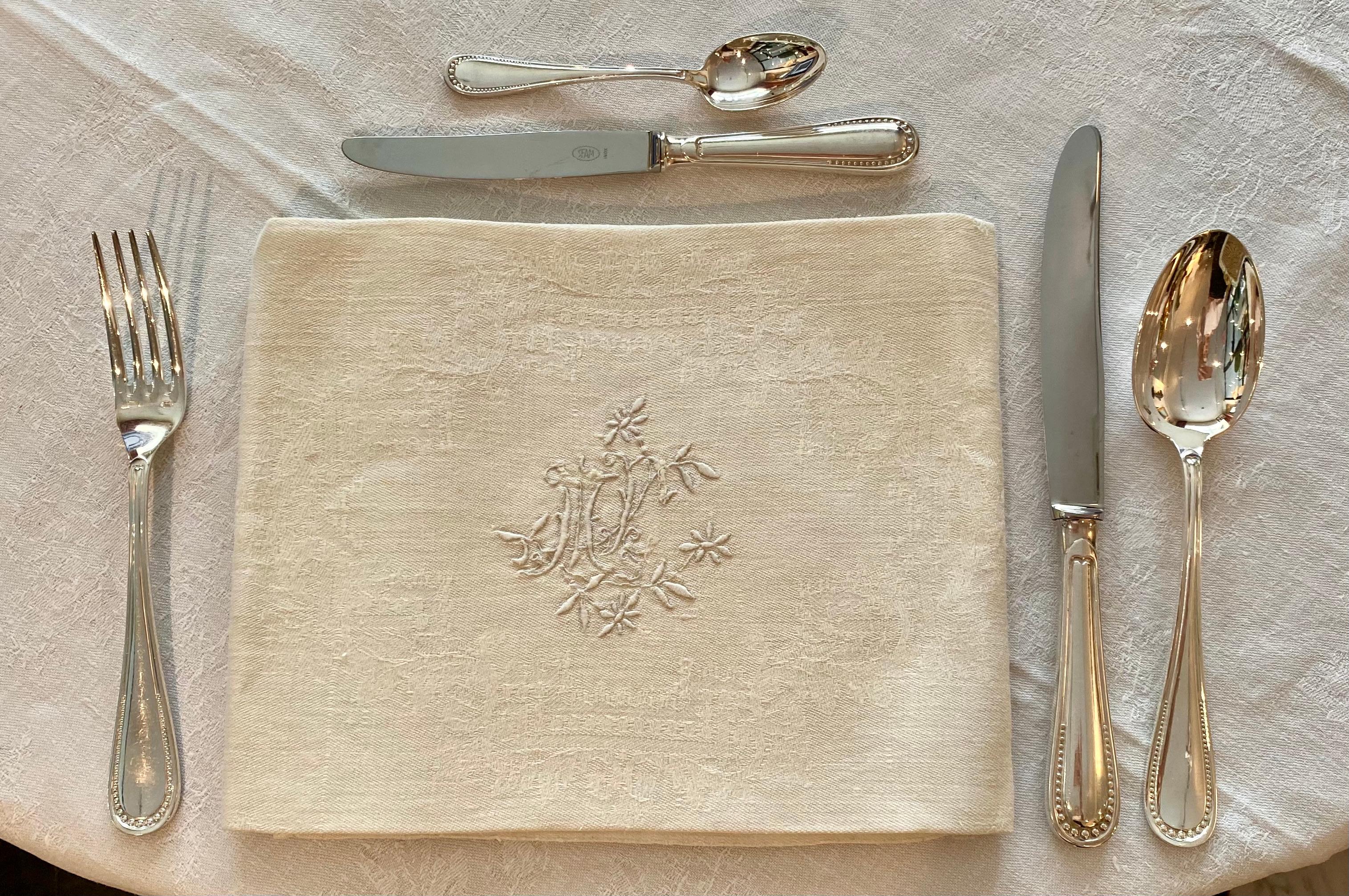 French Silver Plate Cutlery Set by Guêpe Fils Lyon, Louis XVI Style For Sale 1