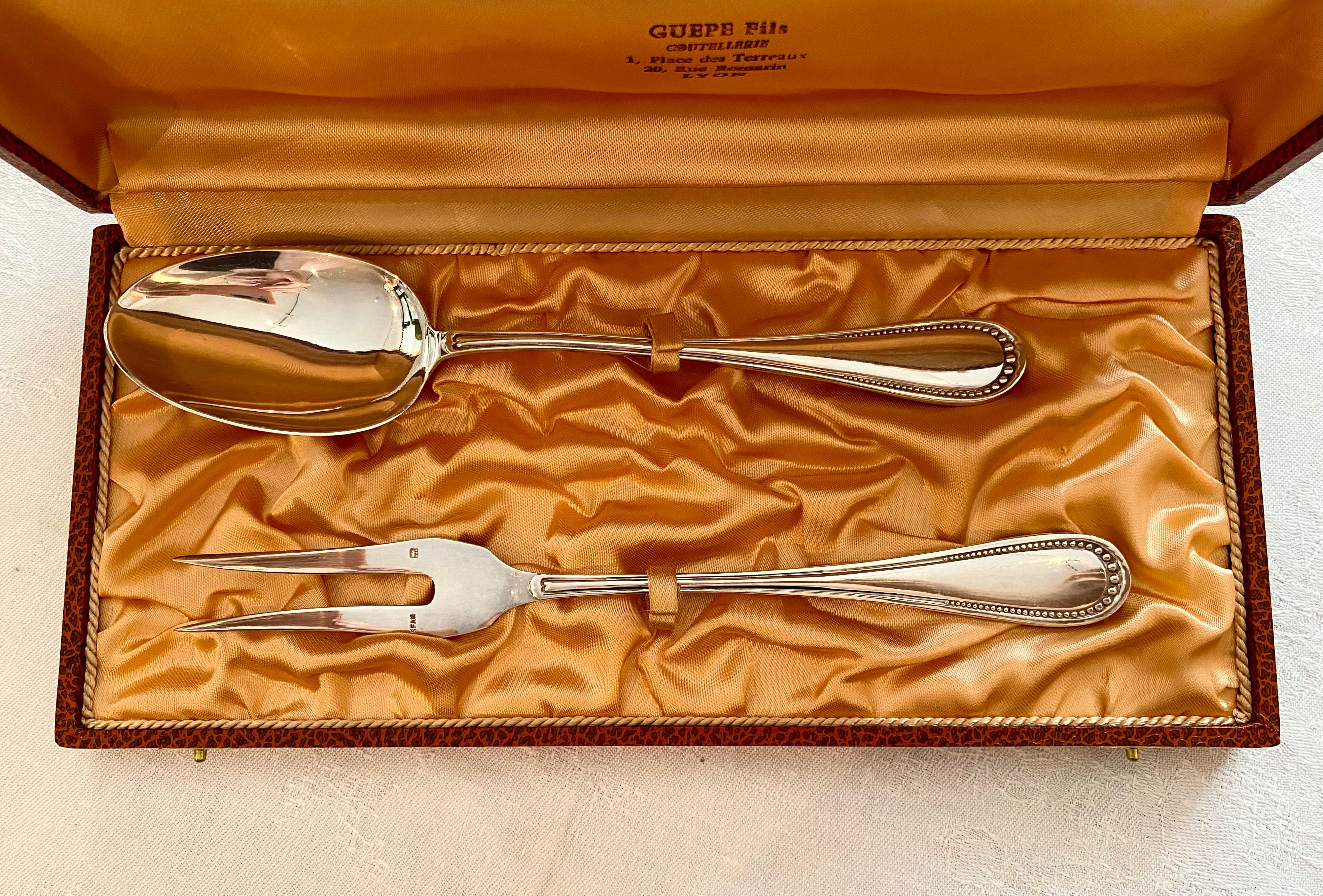 Plated French Silver Plate Cutlery Set by Guêpe Fils Lyon, Louis XVI Style For Sale
