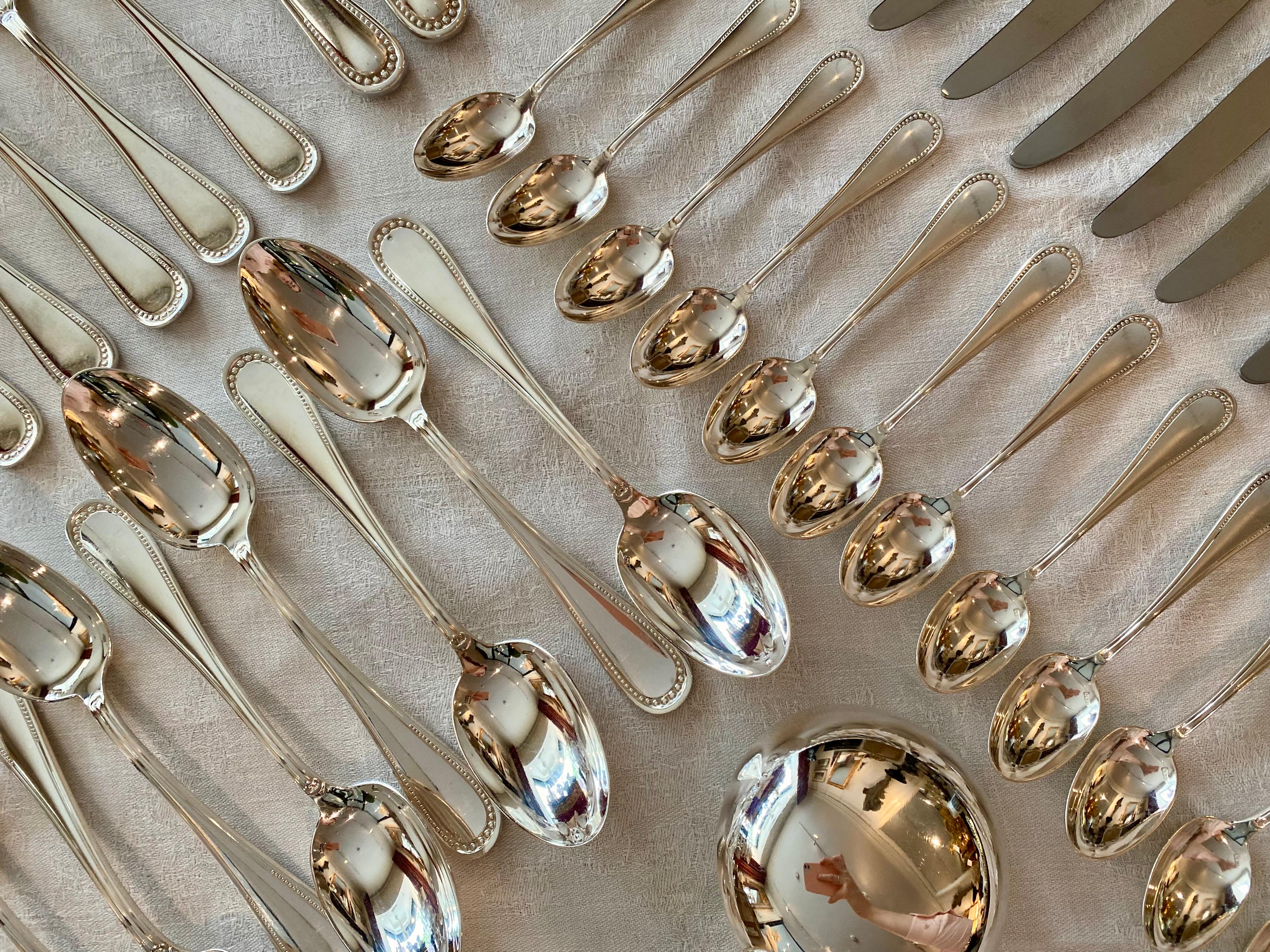 20th Century French Silver Plate Cutlery Set by Guêpe Fils Lyon, Louis XVI Style For Sale