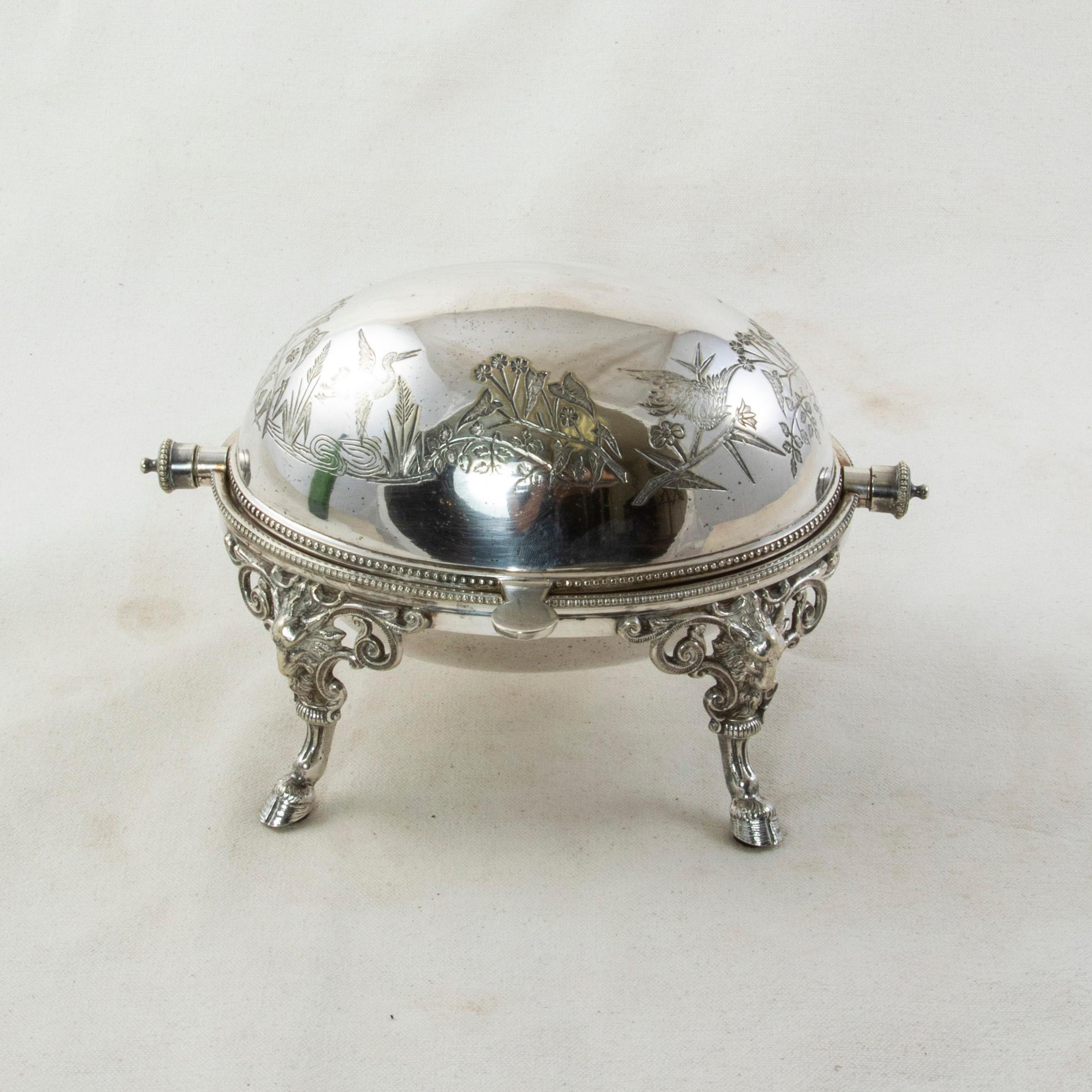 French Silver Plate Domed Serving Piece with Swivel Lid c. 1900 In Good Condition In Fayetteville, AR