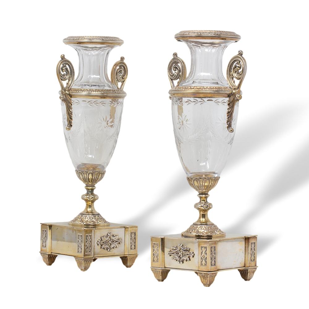 French Silver Plate Glass Vases For Sale 8