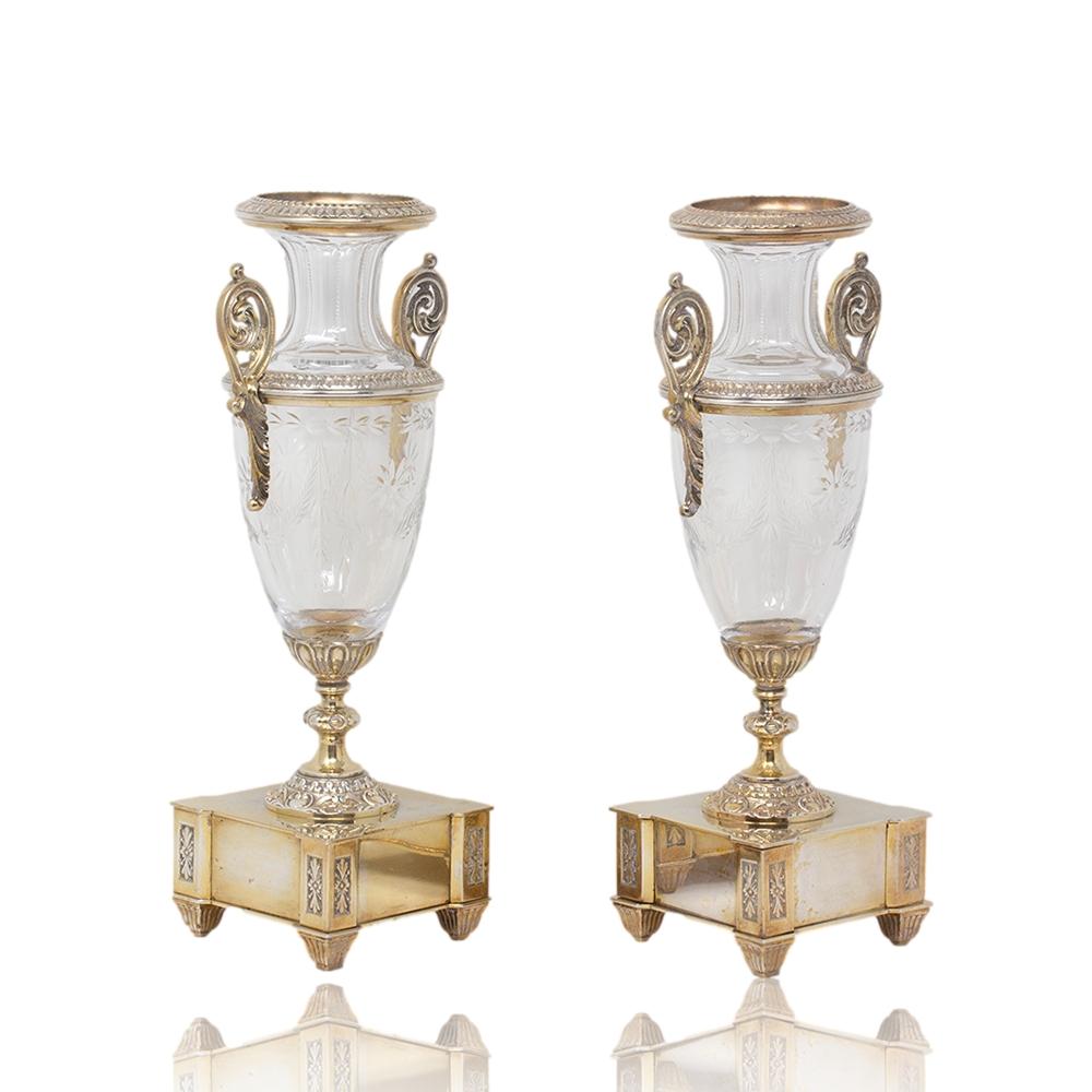 French Silver Plate Glass Vases In Good Condition For Sale In Newark, England