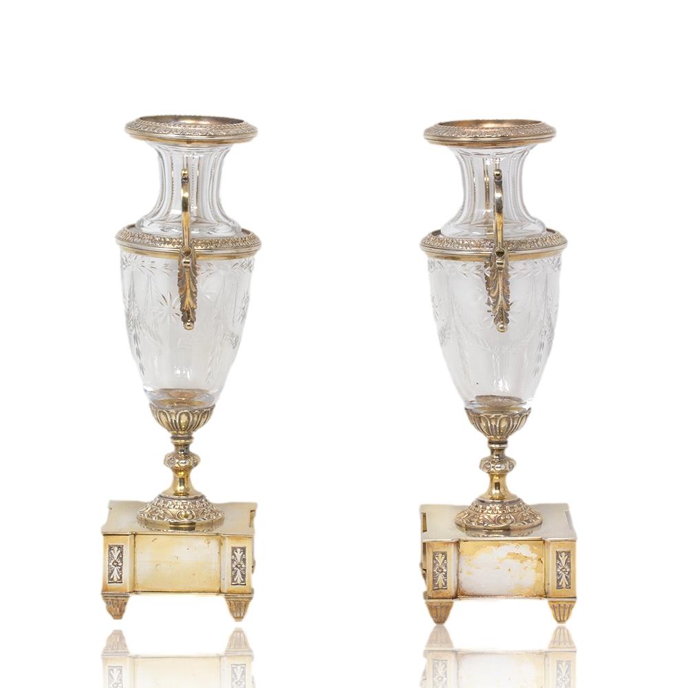 French Silver Plate Glass Vases For Sale 1