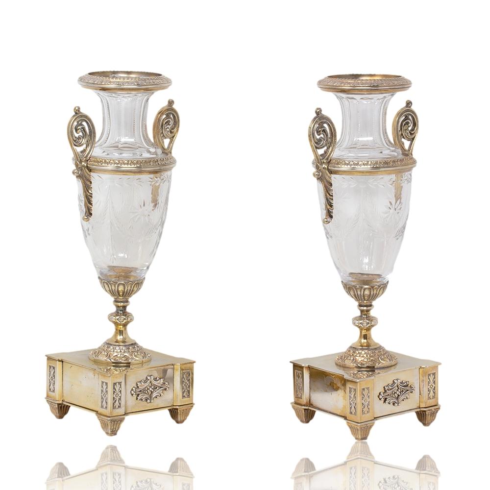 French Silver Plate Glass Vases For Sale 2