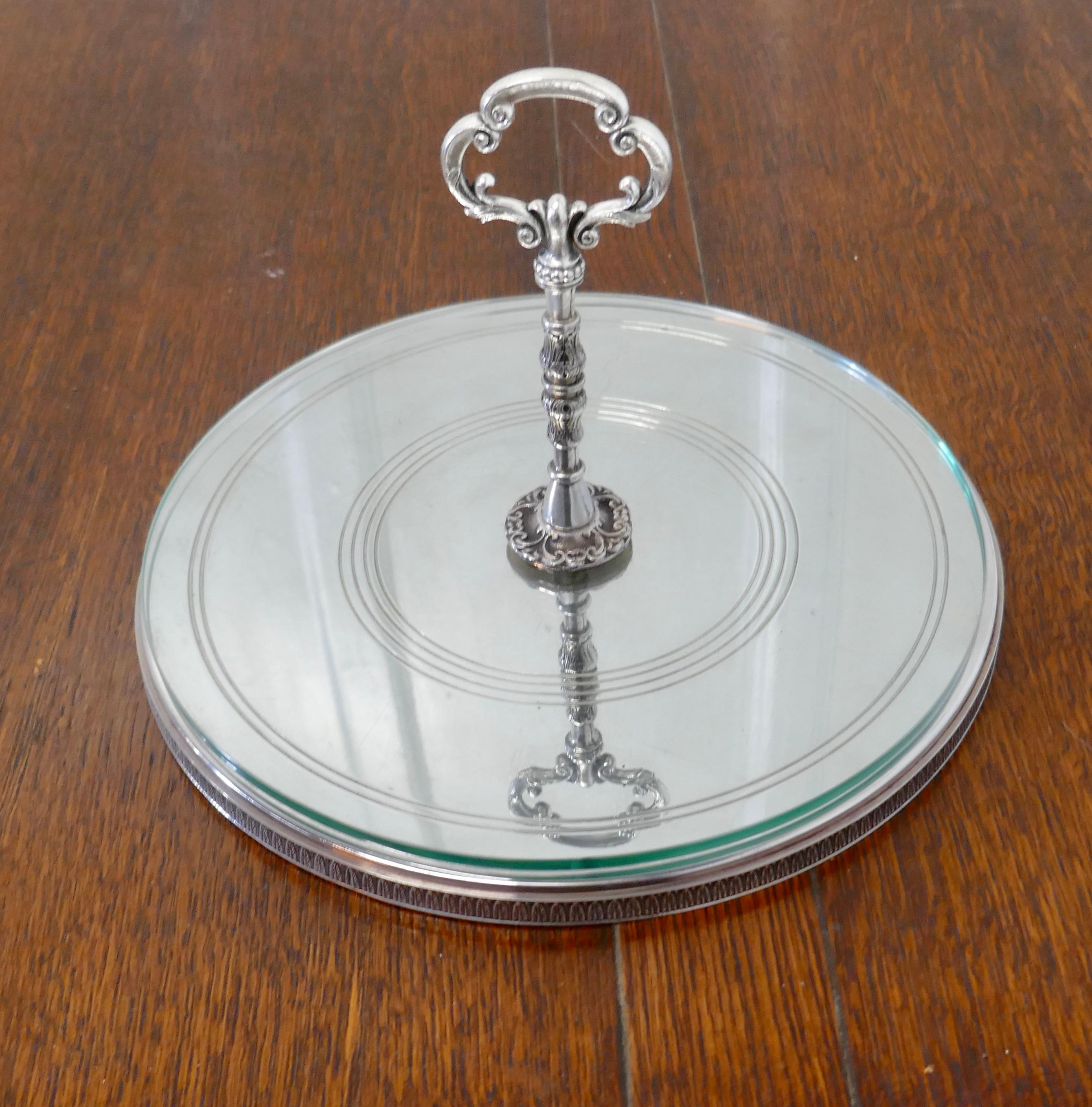 Belle Époque French Silver Plated and Glass Cake Stand For Sale
