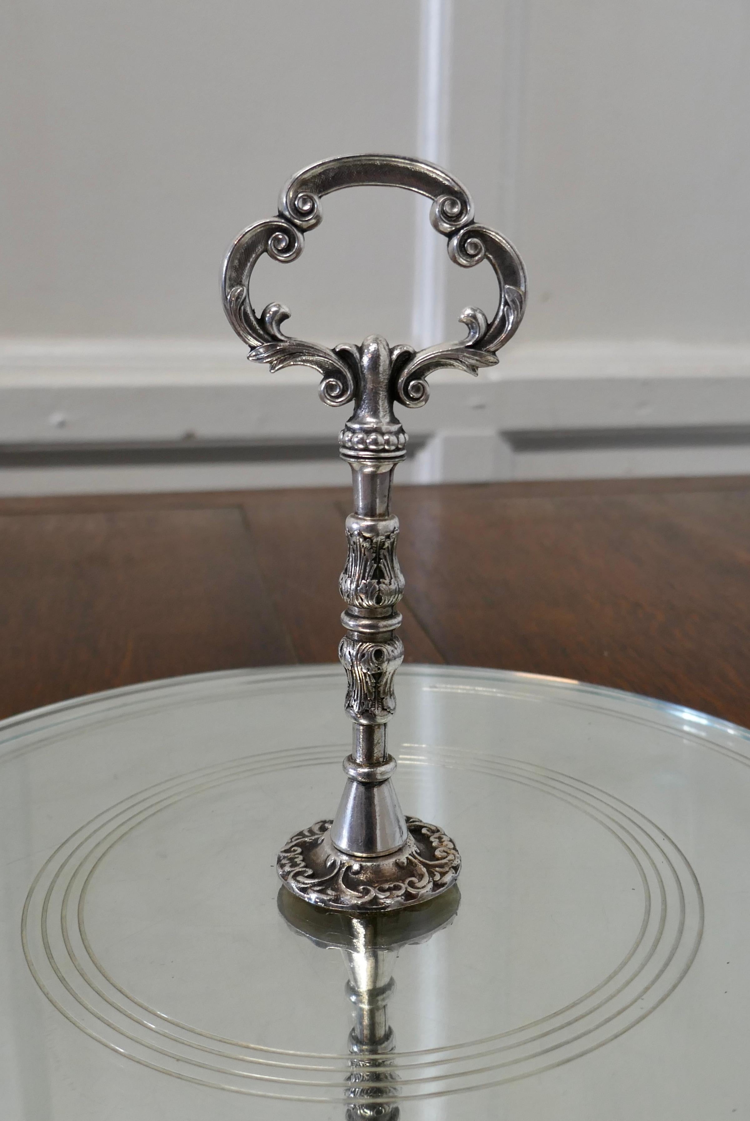 20th Century French Silver Plated and Glass Cake Stand For Sale