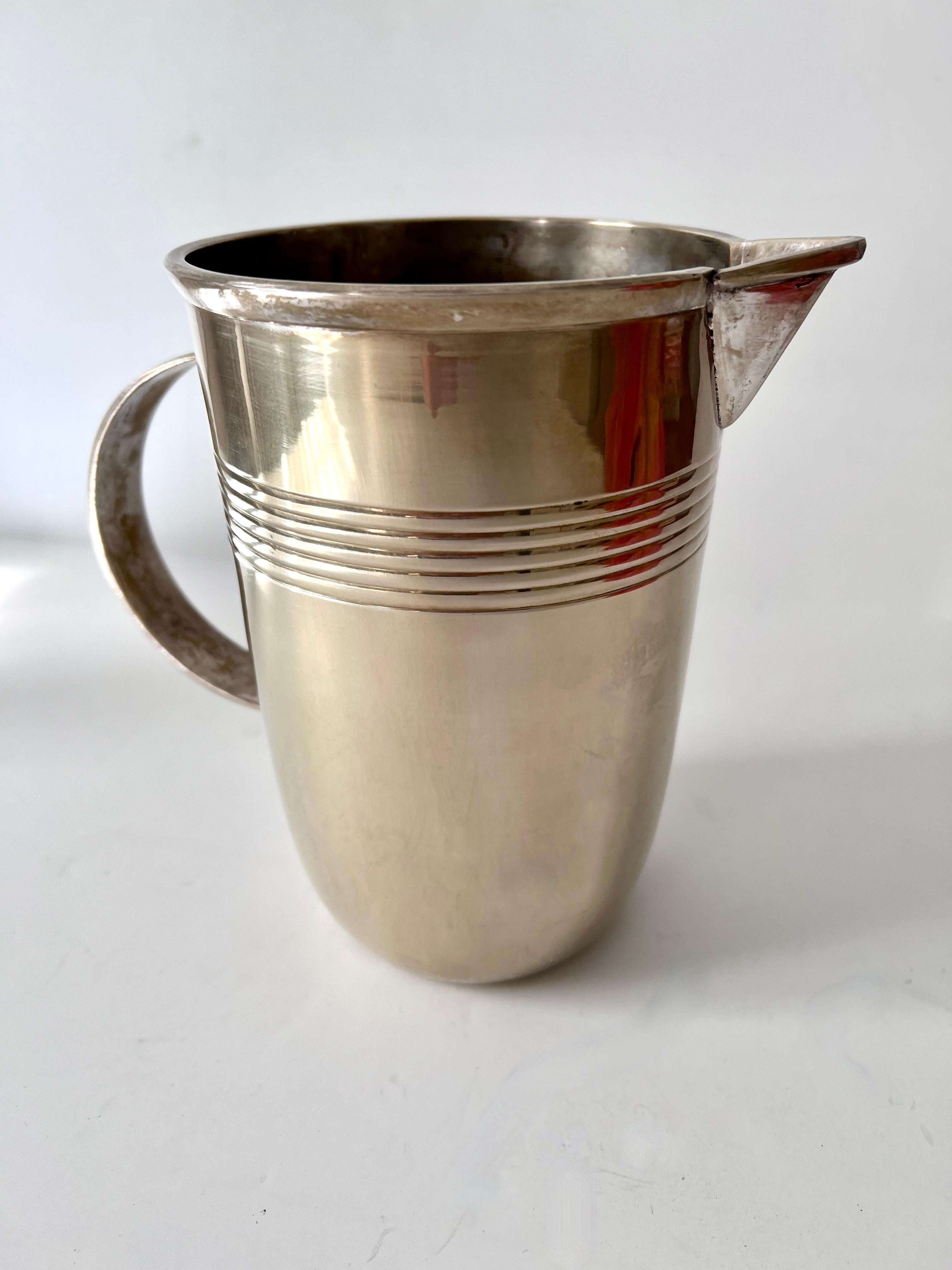 French Silver Plated Brass Art Deco Cocktail Pitcher In Good Condition For Sale In Los Angeles, CA