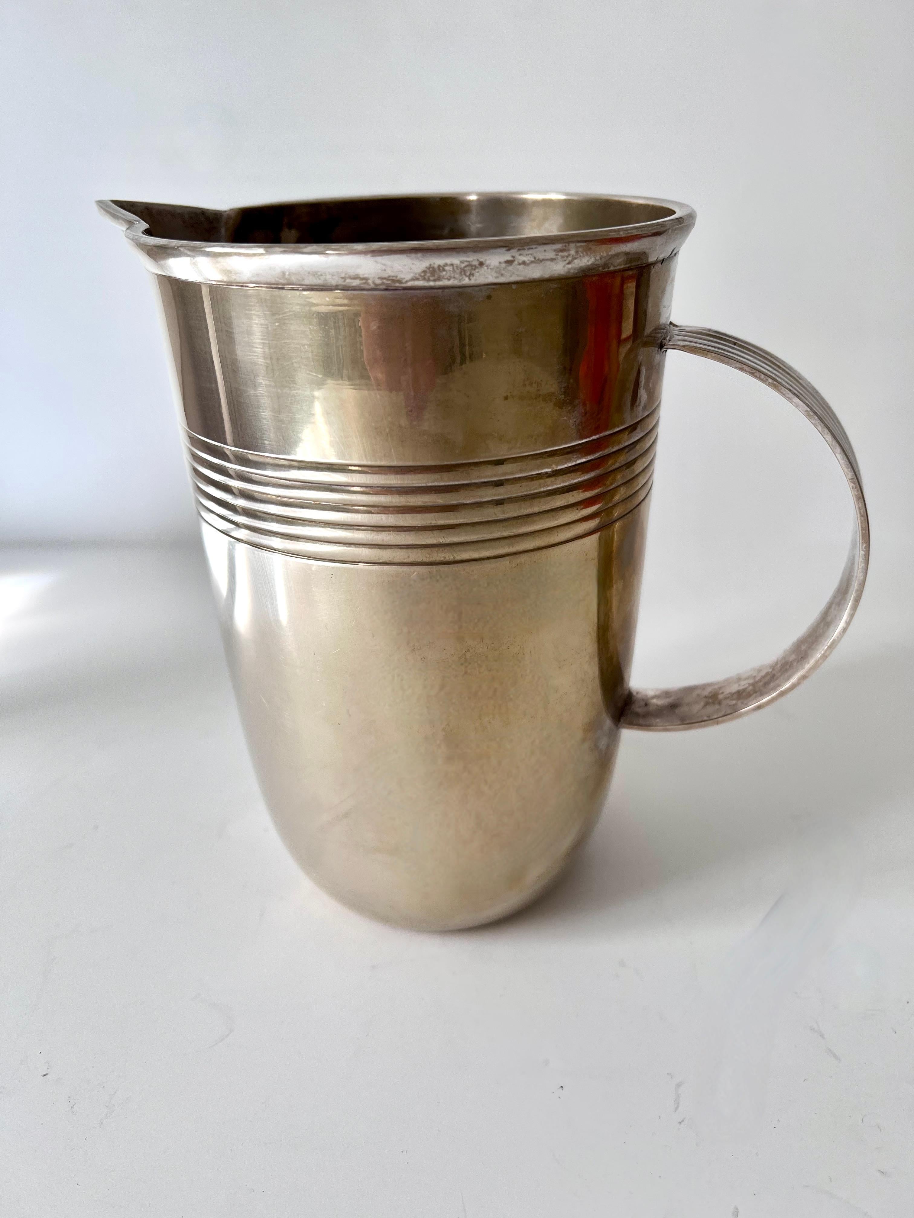 20th Century French Silver Plated Brass Art Deco Cocktail Pitcher For Sale