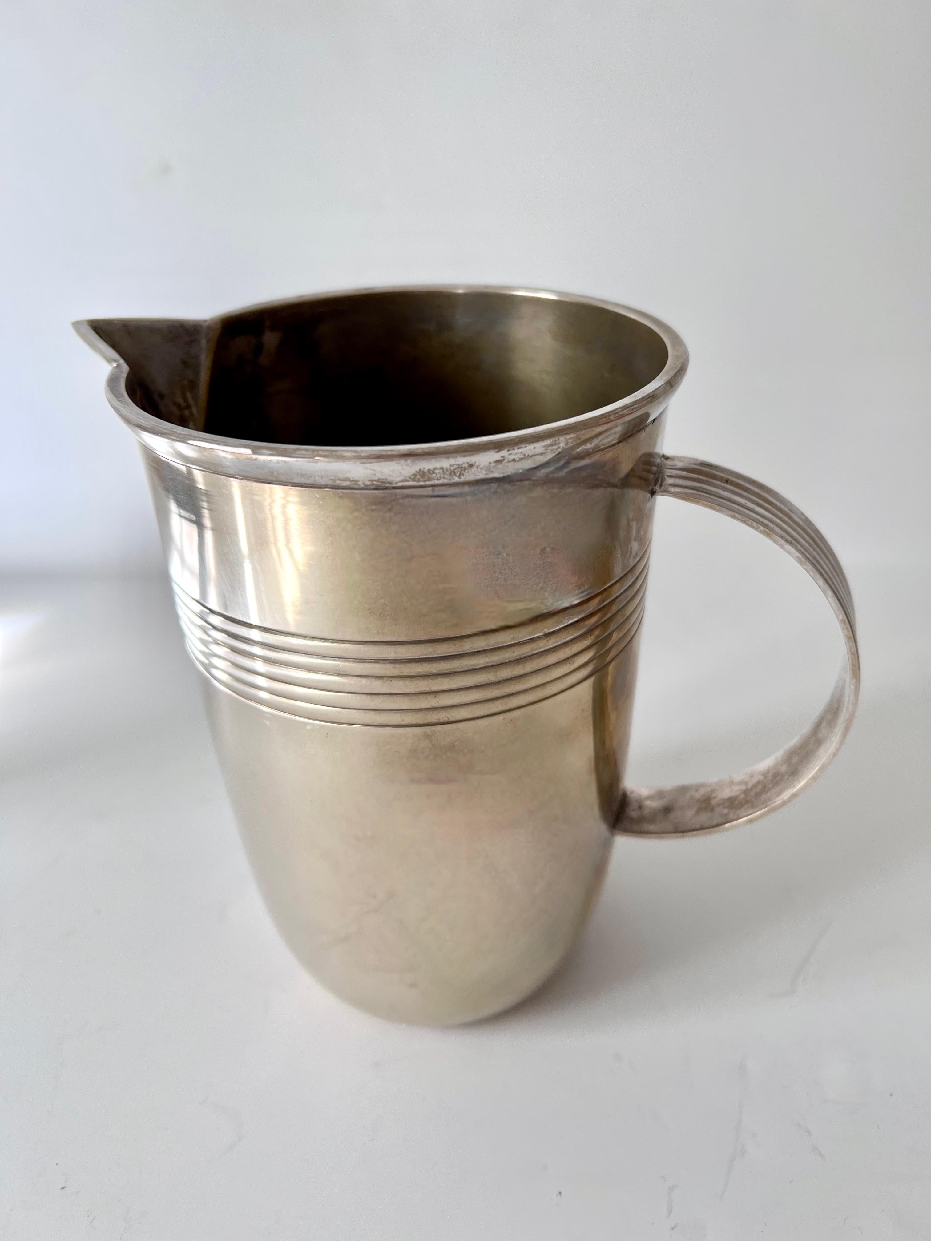 French Silver Plated Brass Art Deco Cocktail Pitcher For Sale 1