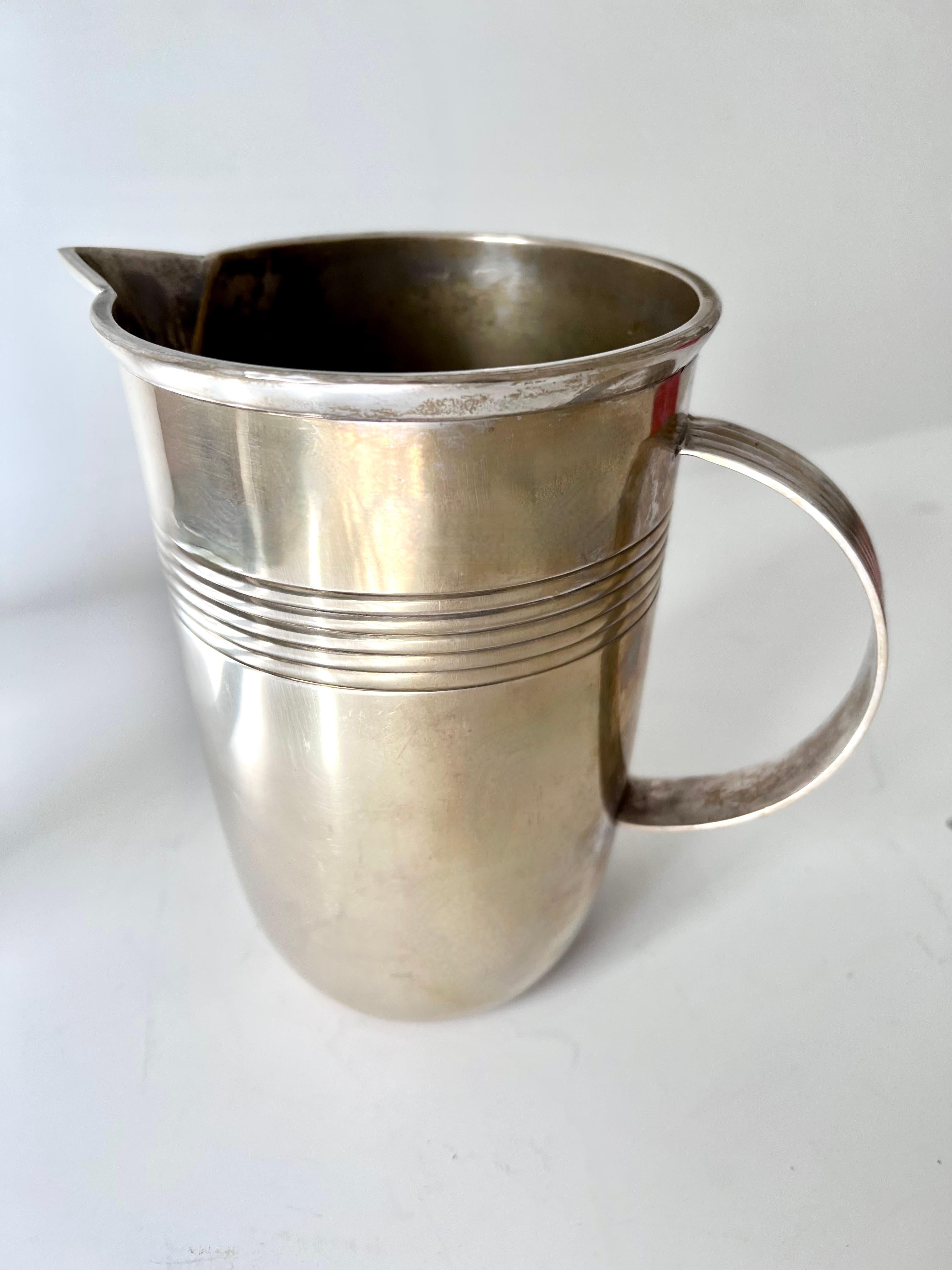 French Silver Plated Brass Art Deco Cocktail Pitcher For Sale 2