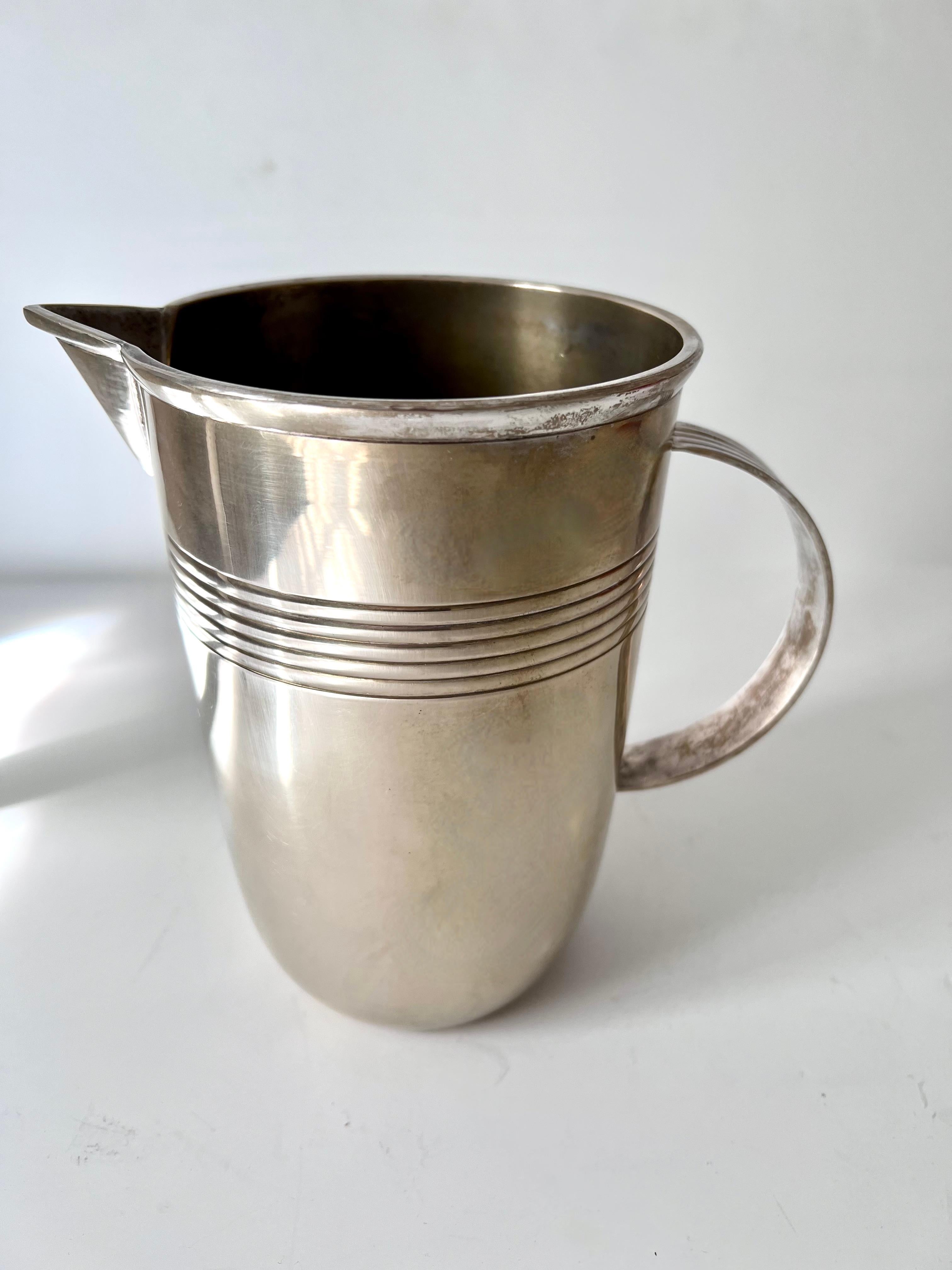 French Silver Plated Brass Art Deco Cocktail Pitcher For Sale 3