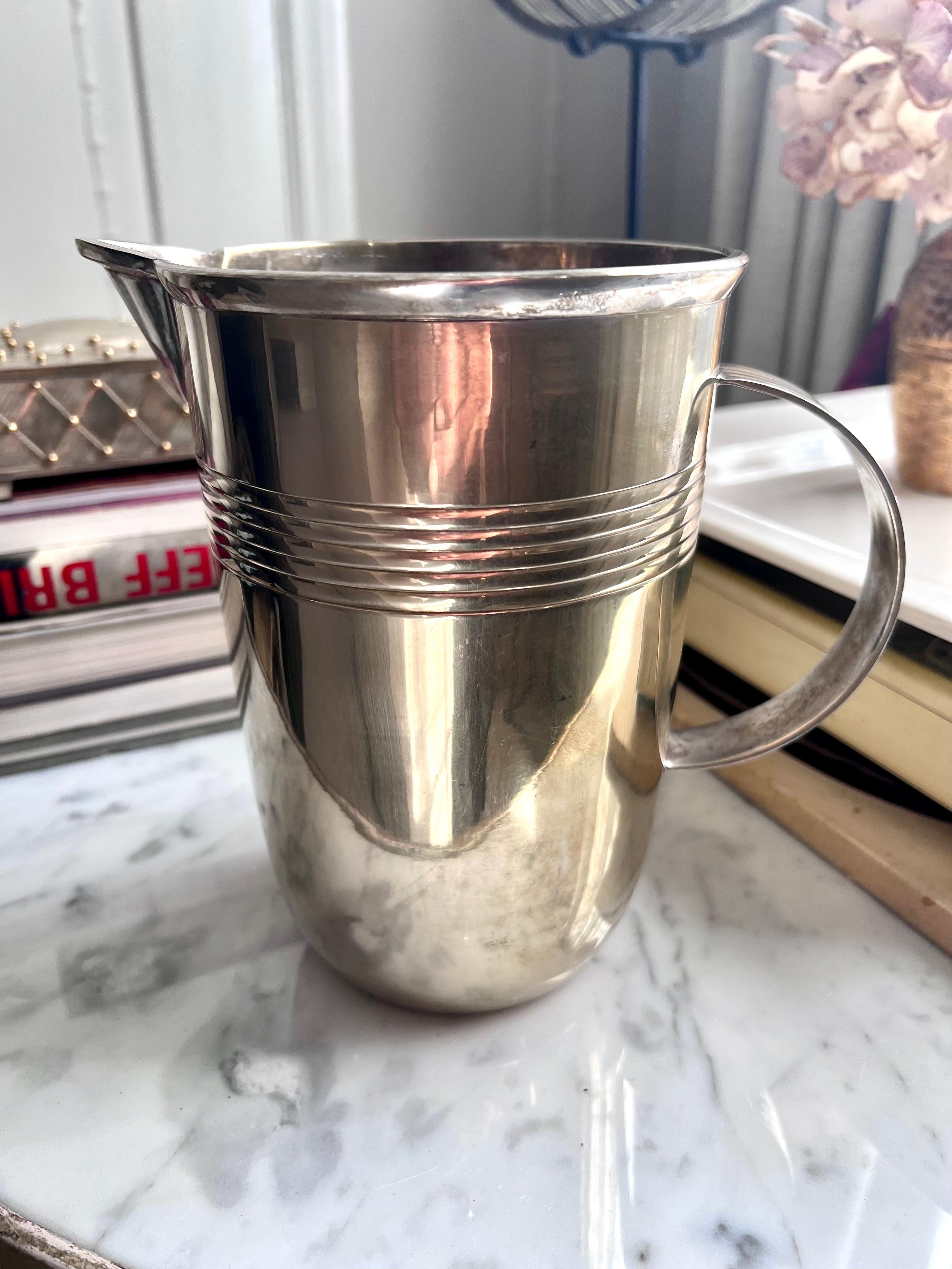 French Silver Plated Brass Art Deco Cocktail Pitcher For Sale 4