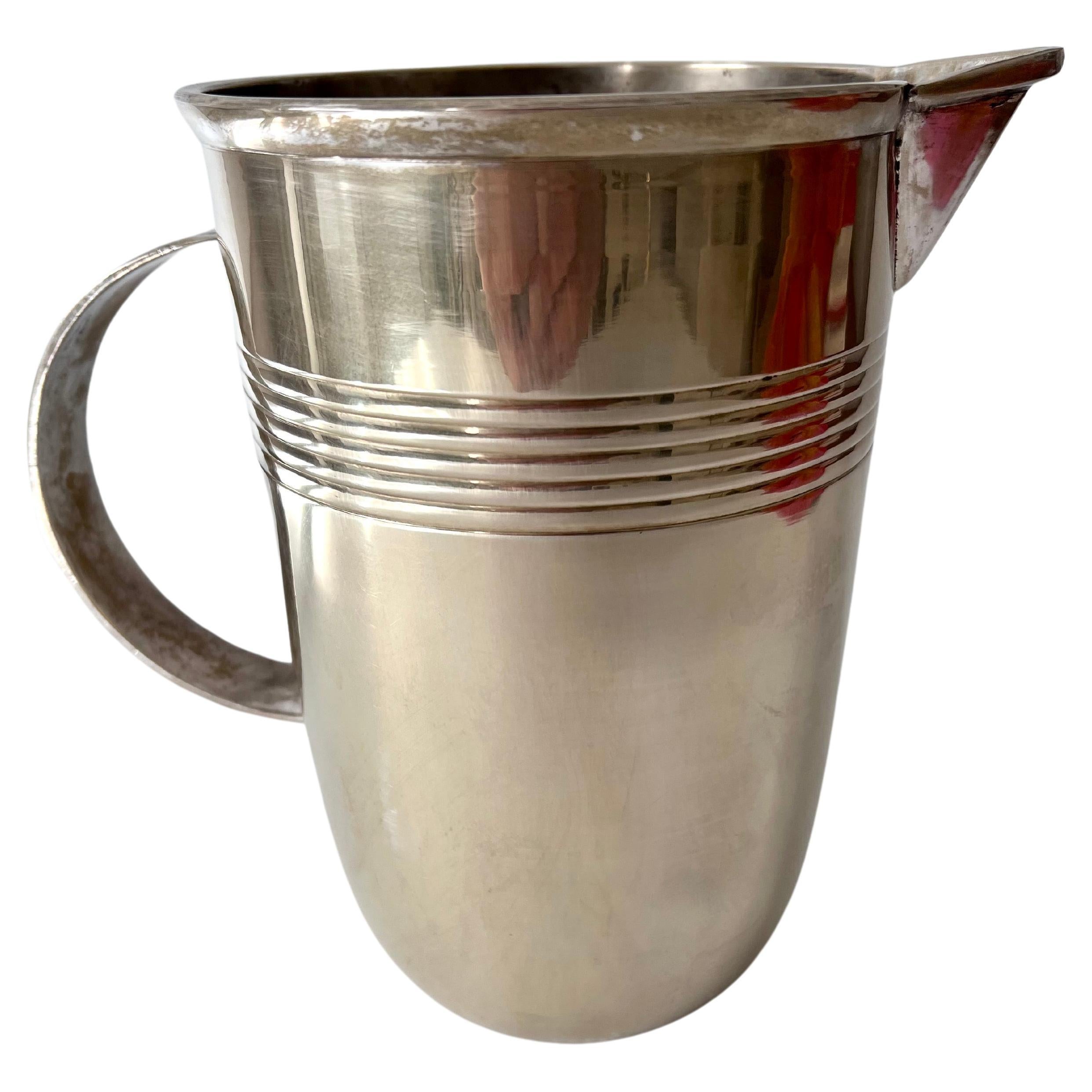 French Silver Plated Brass Art Deco Cocktail Pitcher