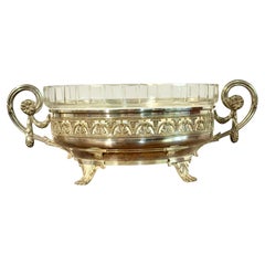 Antique French Silver-Plated Centerpiece with Cut Crystal Bowl, Saint-Louis Style