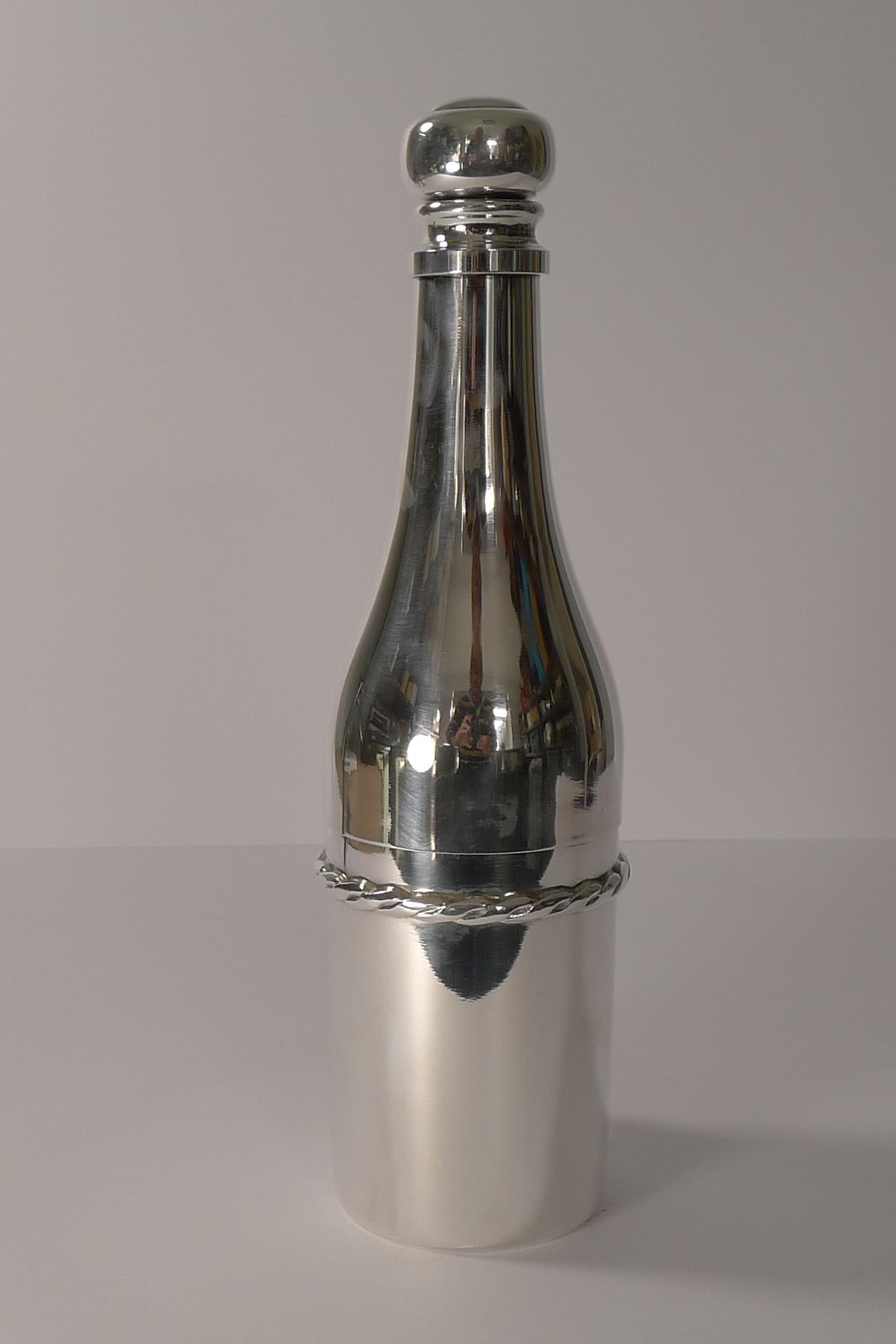 Mid-20th Century French Silver Plated Champagne Bottle Cocktail Shaker