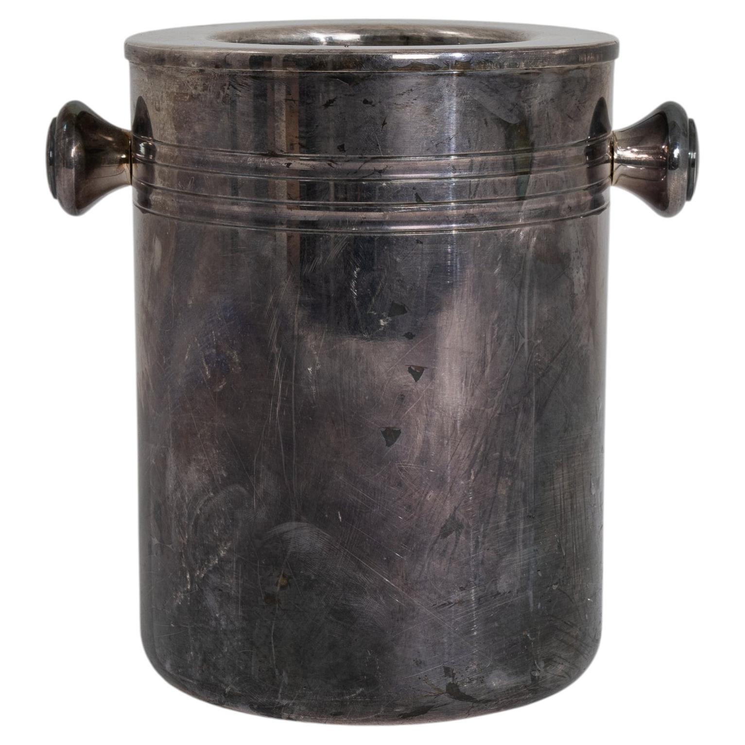 French Silver-Plated Champagne Bucket, Cylindrical Form, 20th Century