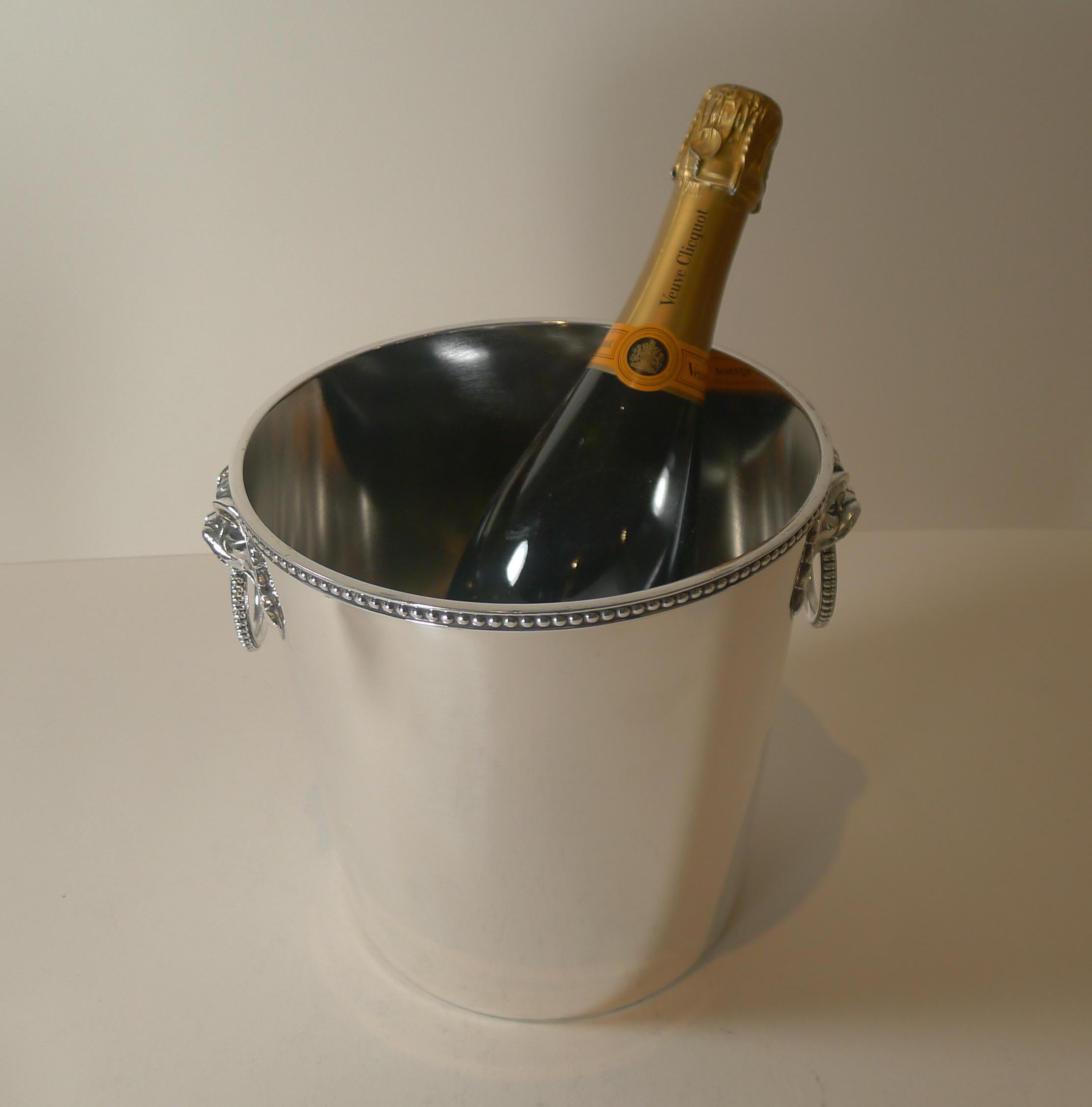 French Silver Plated Champagne Bucket, Foo Dog Handles by Ercuis, Paris 3
