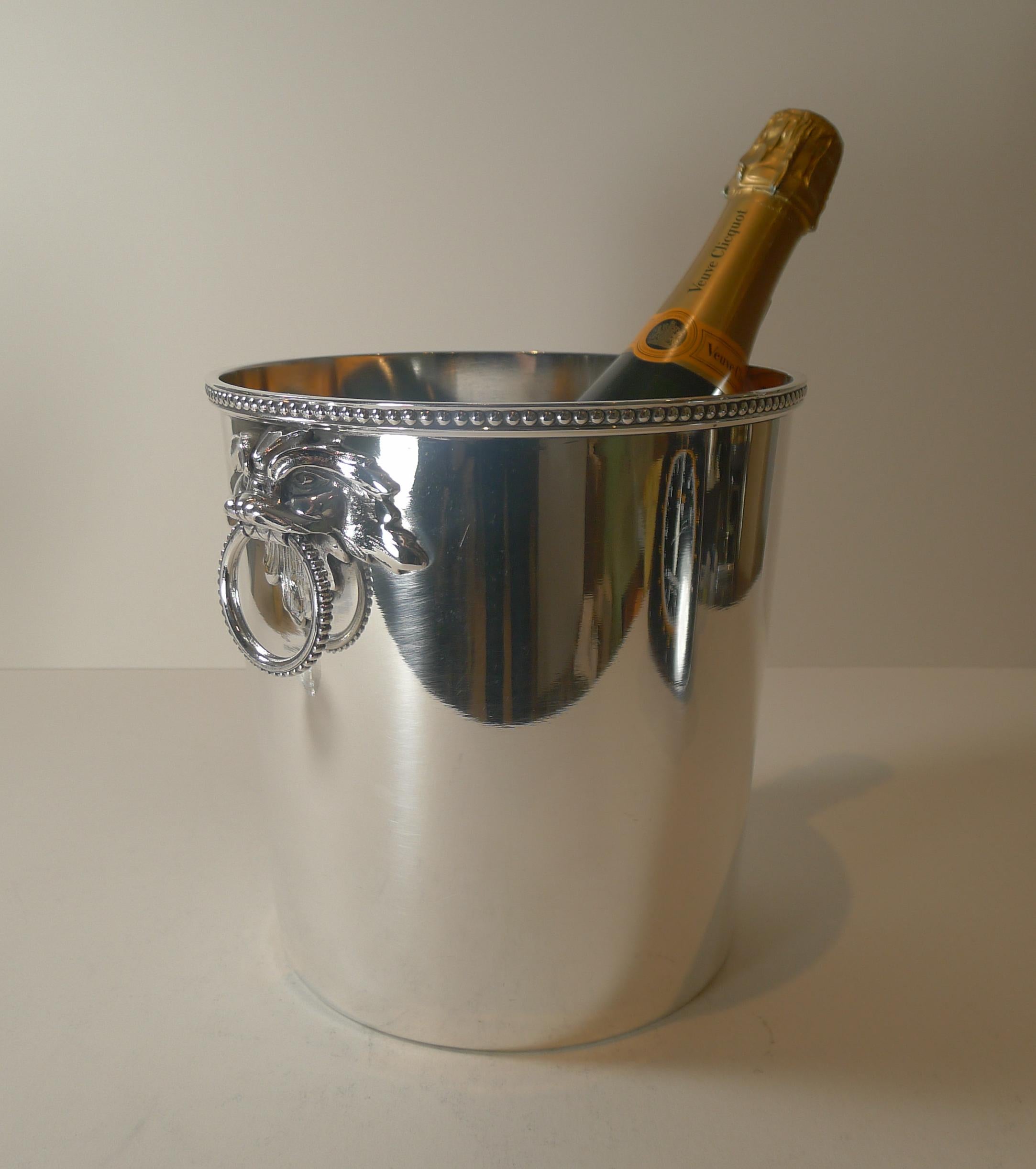French Silver Plated Champagne Bucket, Foo Dog Handles by Ercuis, Paris 4