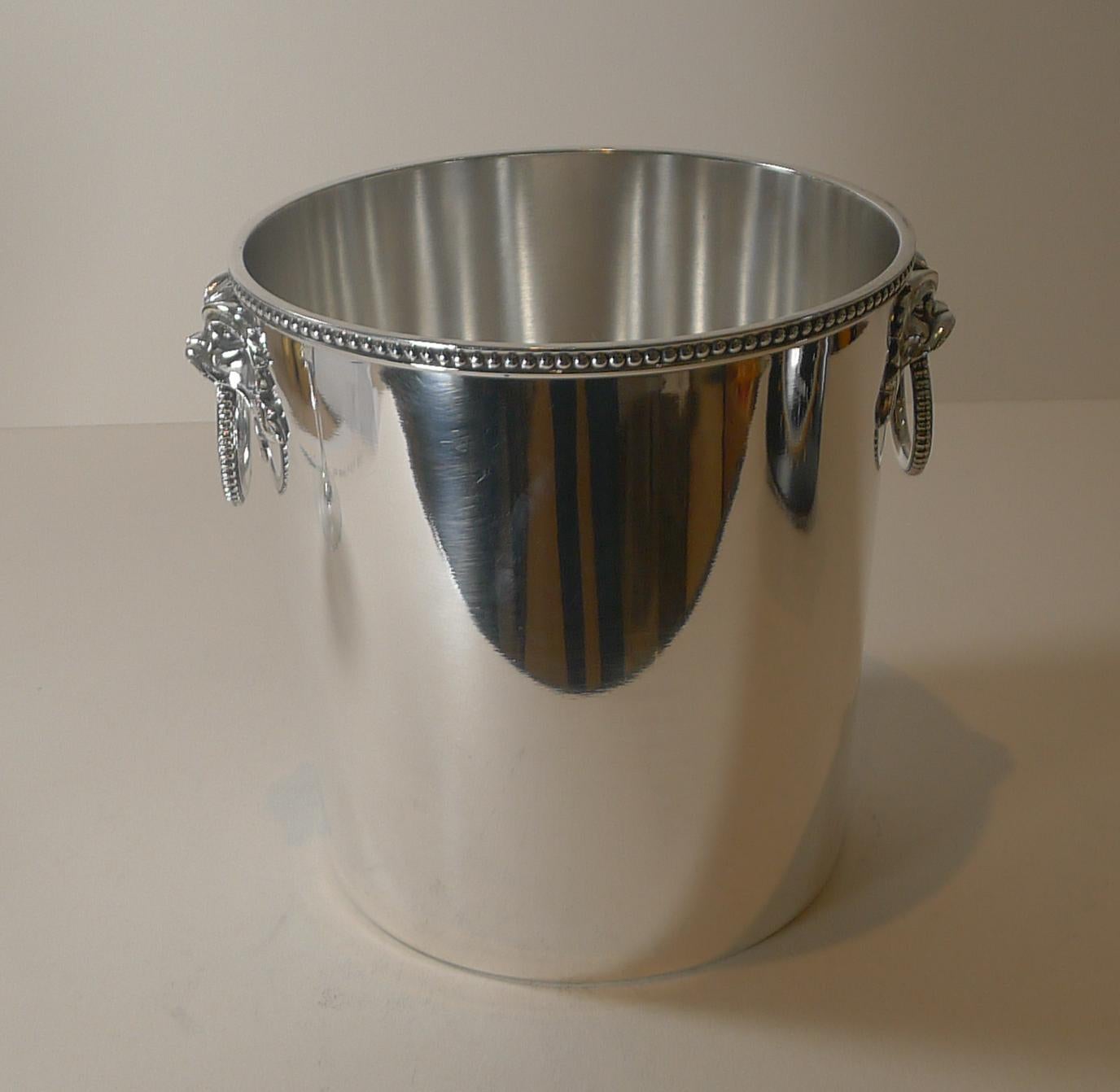 French Silver Plated Champagne Bucket, Foo Dog Handles by Ercuis, Paris In Good Condition In Bath, GB