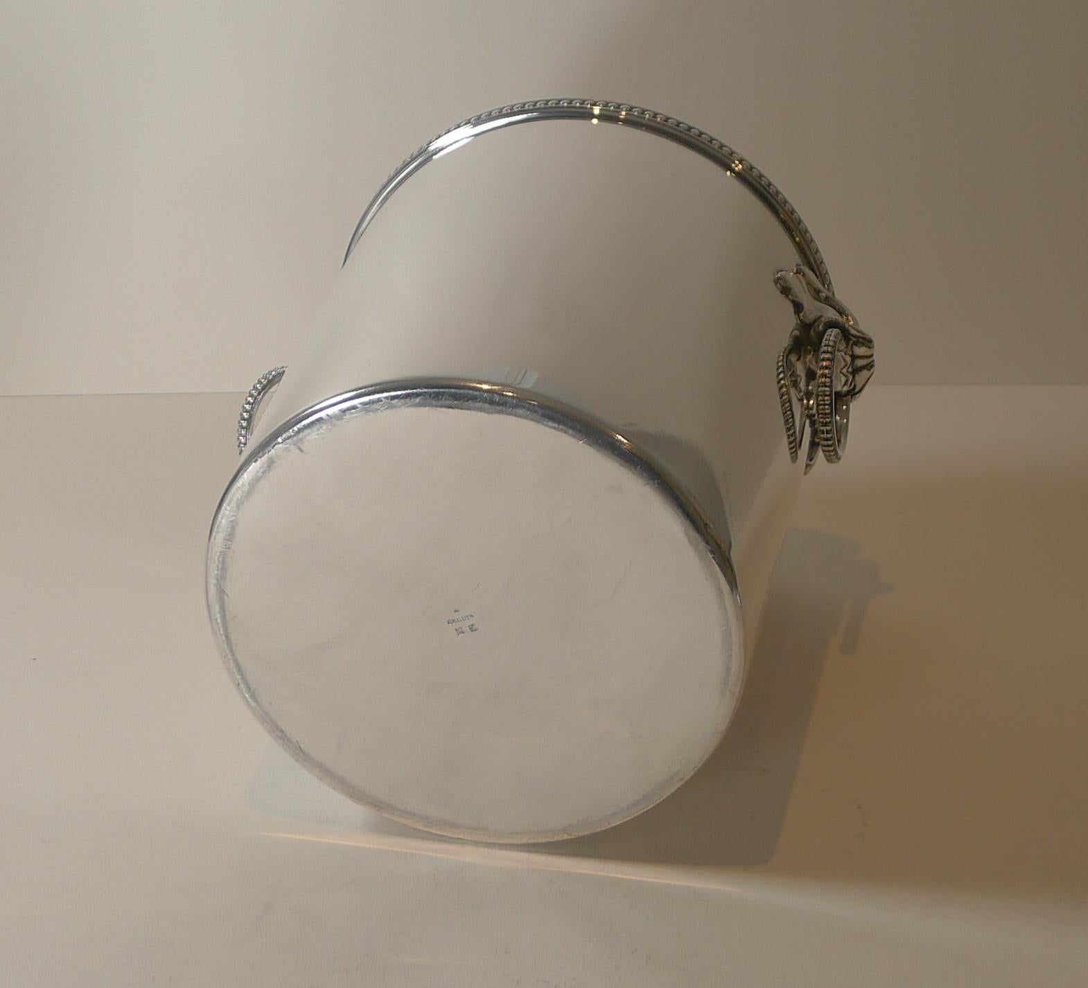 Mid-20th Century French Silver Plated Champagne Bucket, Foo Dog Handles by Ercuis, Paris