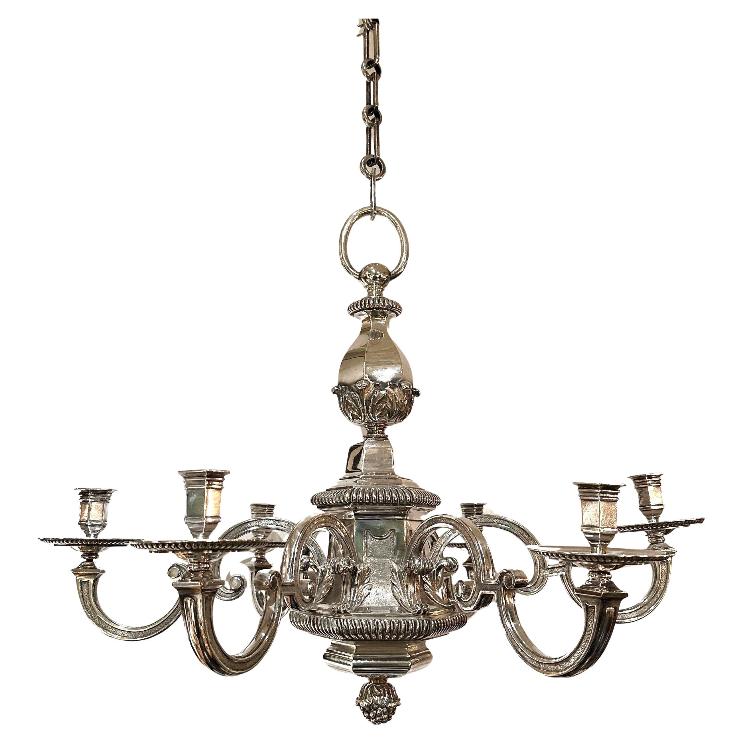 French Silver-Plated Chandelier For Sale