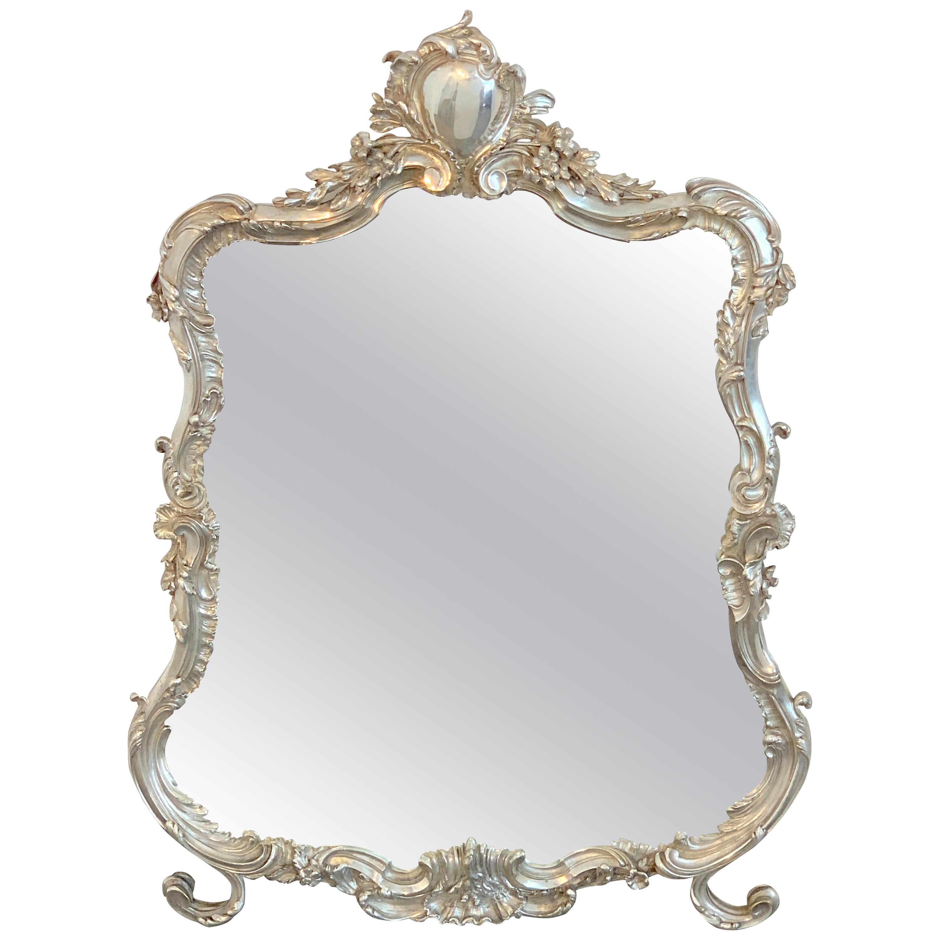 Christofle French Art Deco Christofle Silver Plated Vanity Mirror Hand Mirror Geometric 