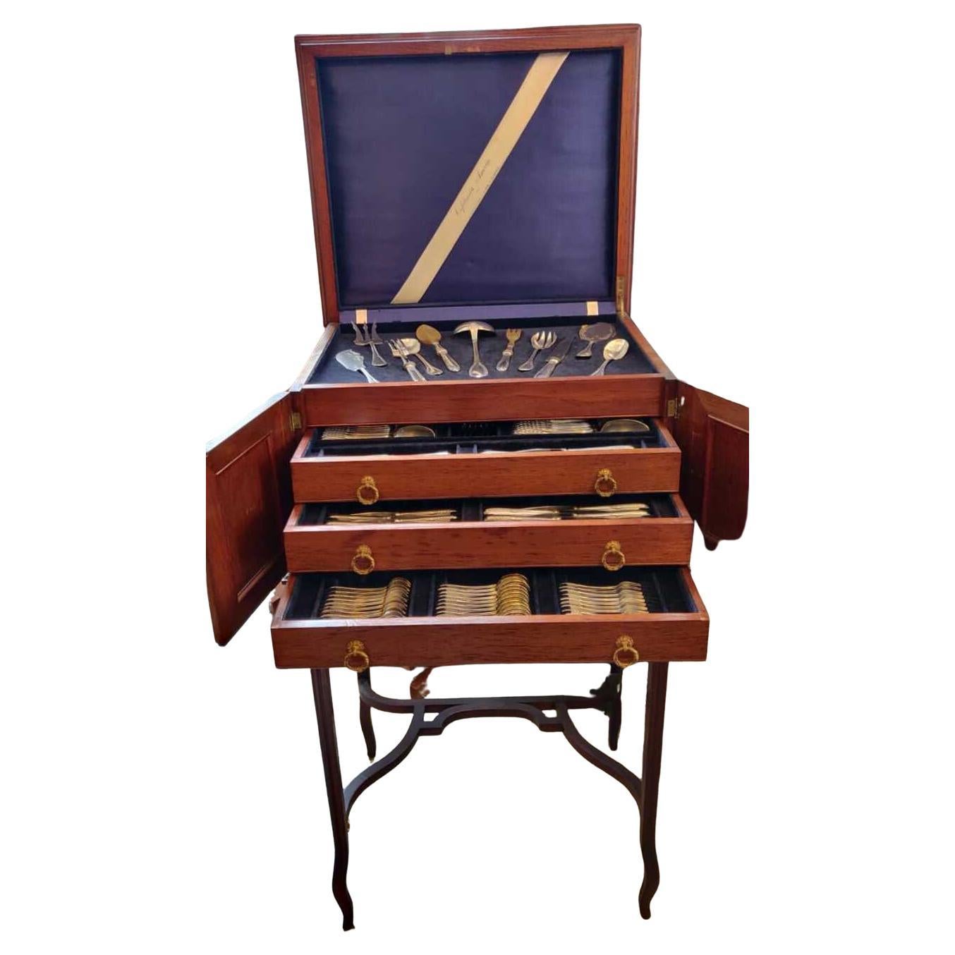 French Silver Plated Flatware Set for 12 People with Original Case For Sale