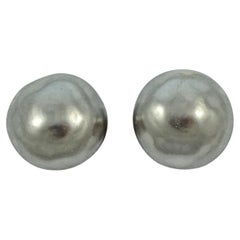 Retro French Silver Plated Grey Baroque Faux Pearl Filigree Clip On Earrings