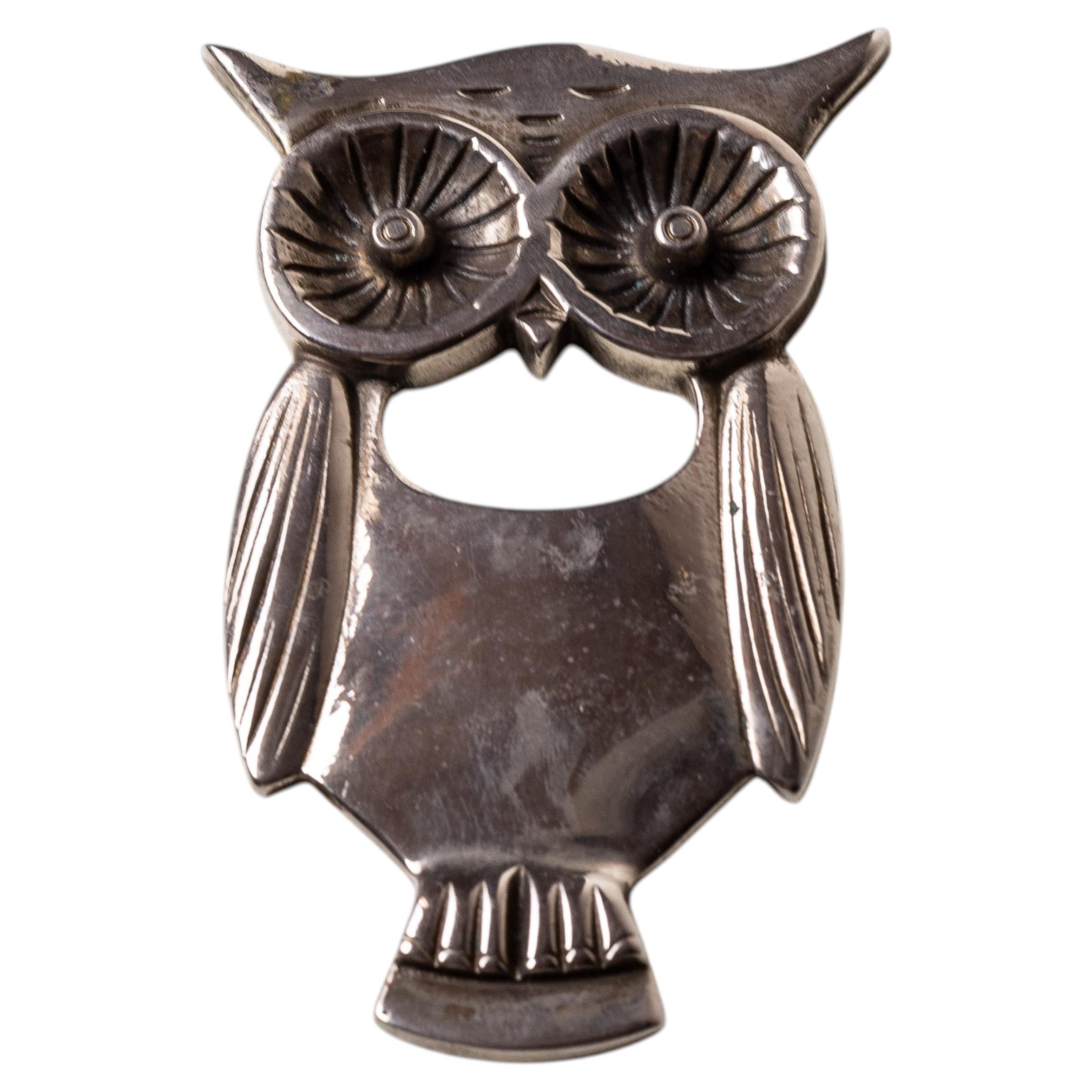 French Silver-Plated Owl Bottle Opener, 1970s Modernist Design