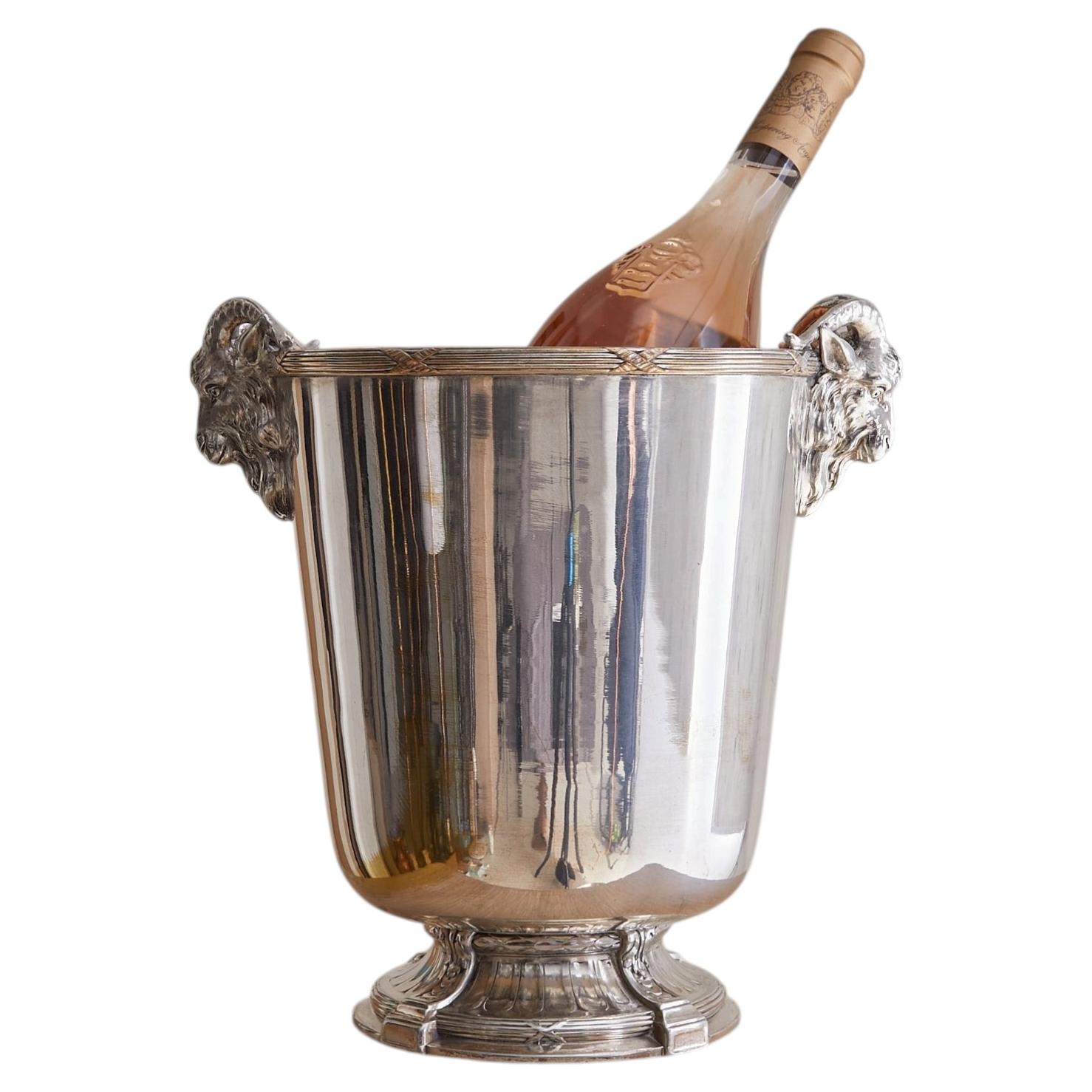 French Silver-Plated Ram Handle Champagne Bucket, 1960s