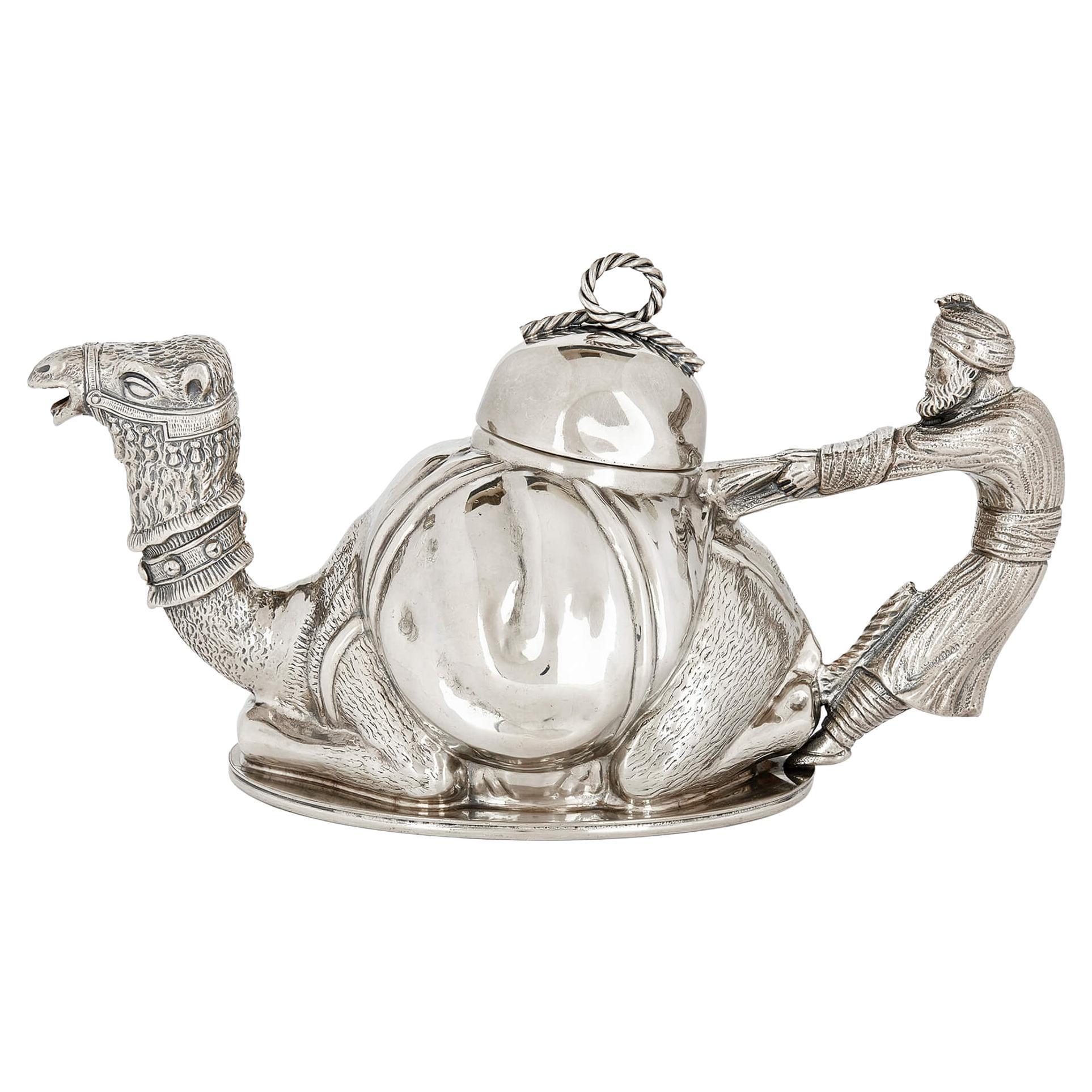 French Silver-Plated Teapot with Camel Design  For Sale