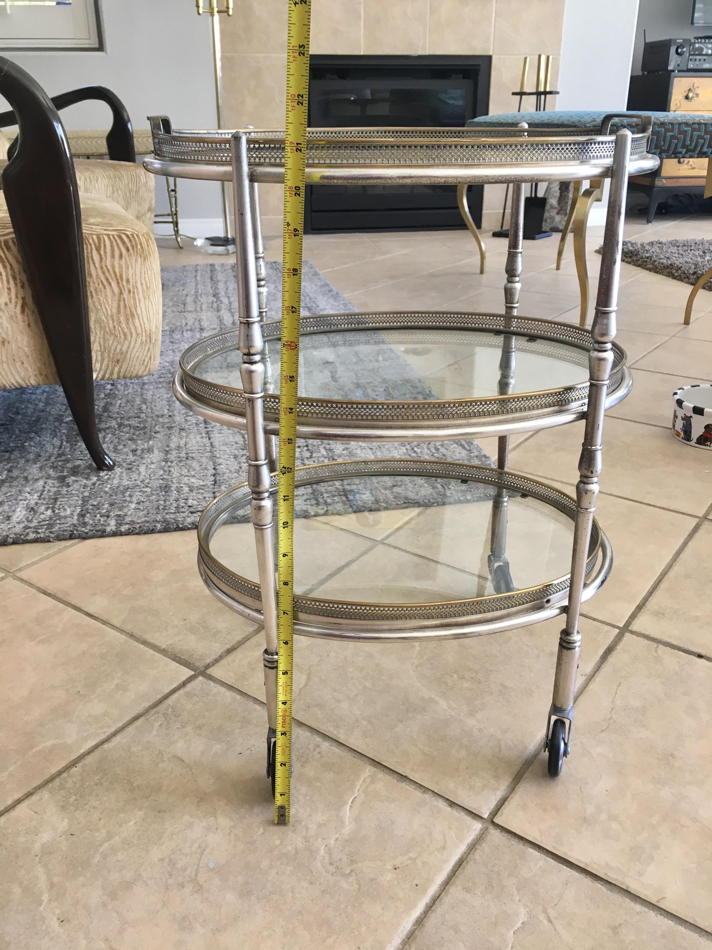 French Silver Plated Three-Tier Bar Serving Cart 11