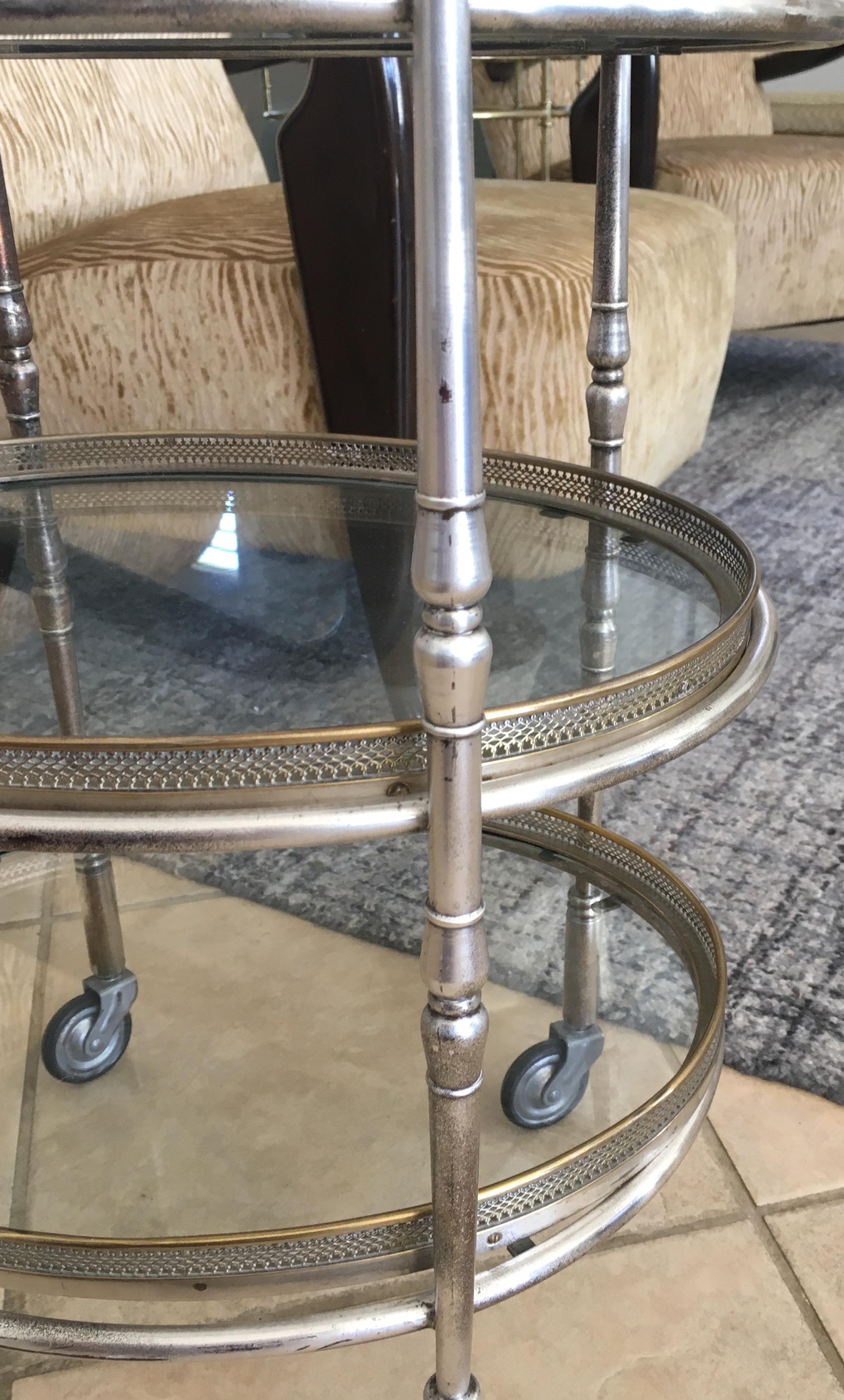 French Silver Plated Three-Tier Bar Serving Cart 9