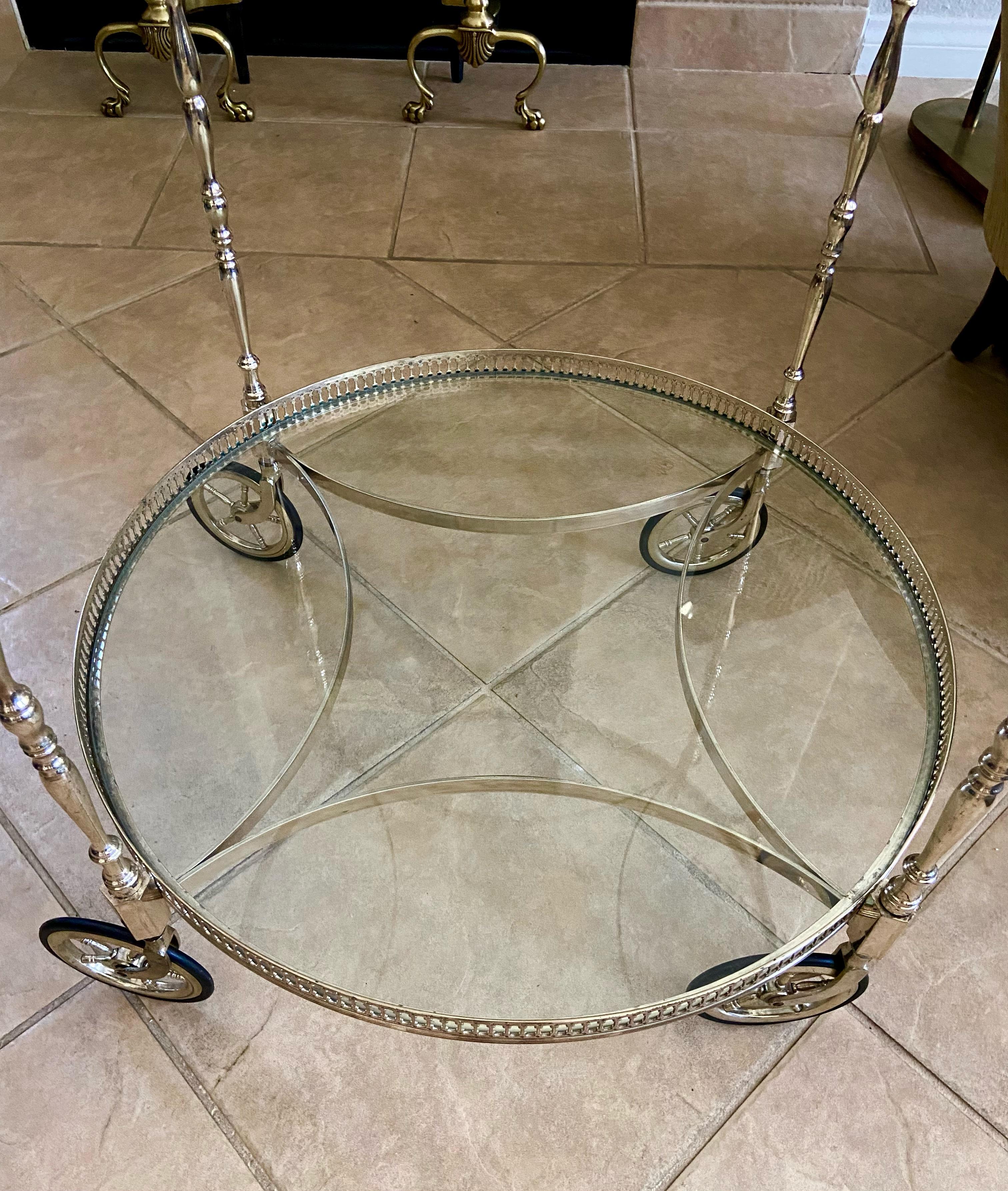 French Nickel Plated Two-Tier Bar Cart 4